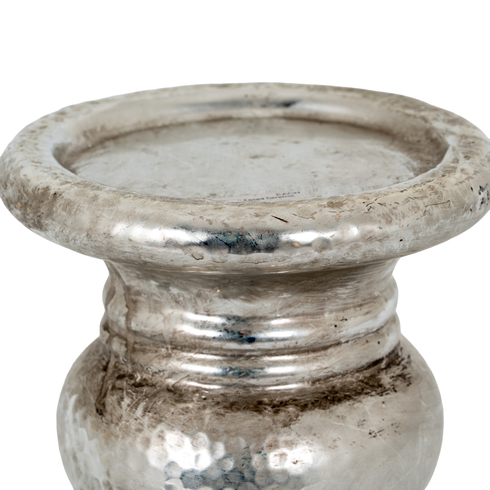 Silver Punch Faced Ceramic Large Candle Holder - Image 2