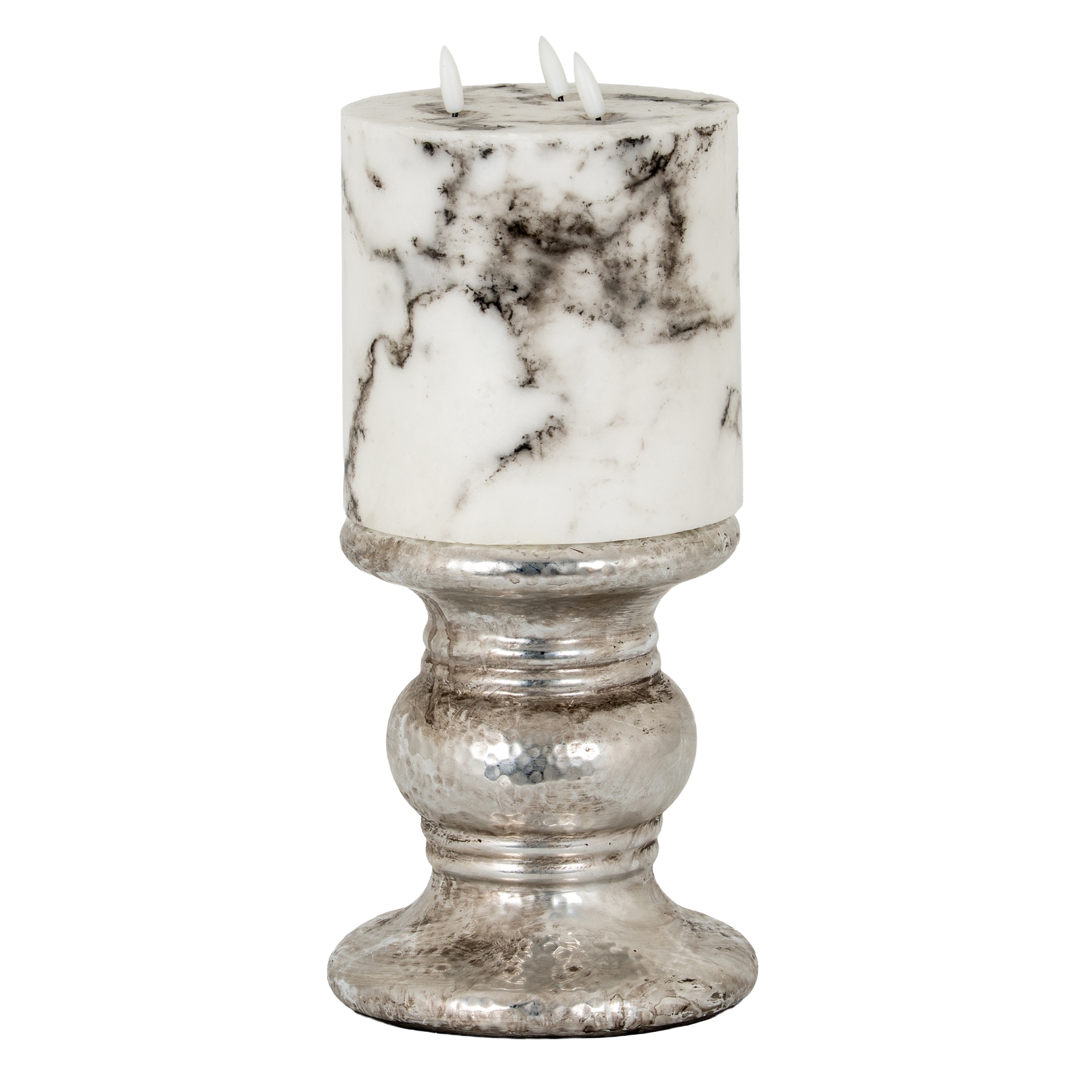 Silver Punch Faced Ceramic Large Candle Holder - Image 4