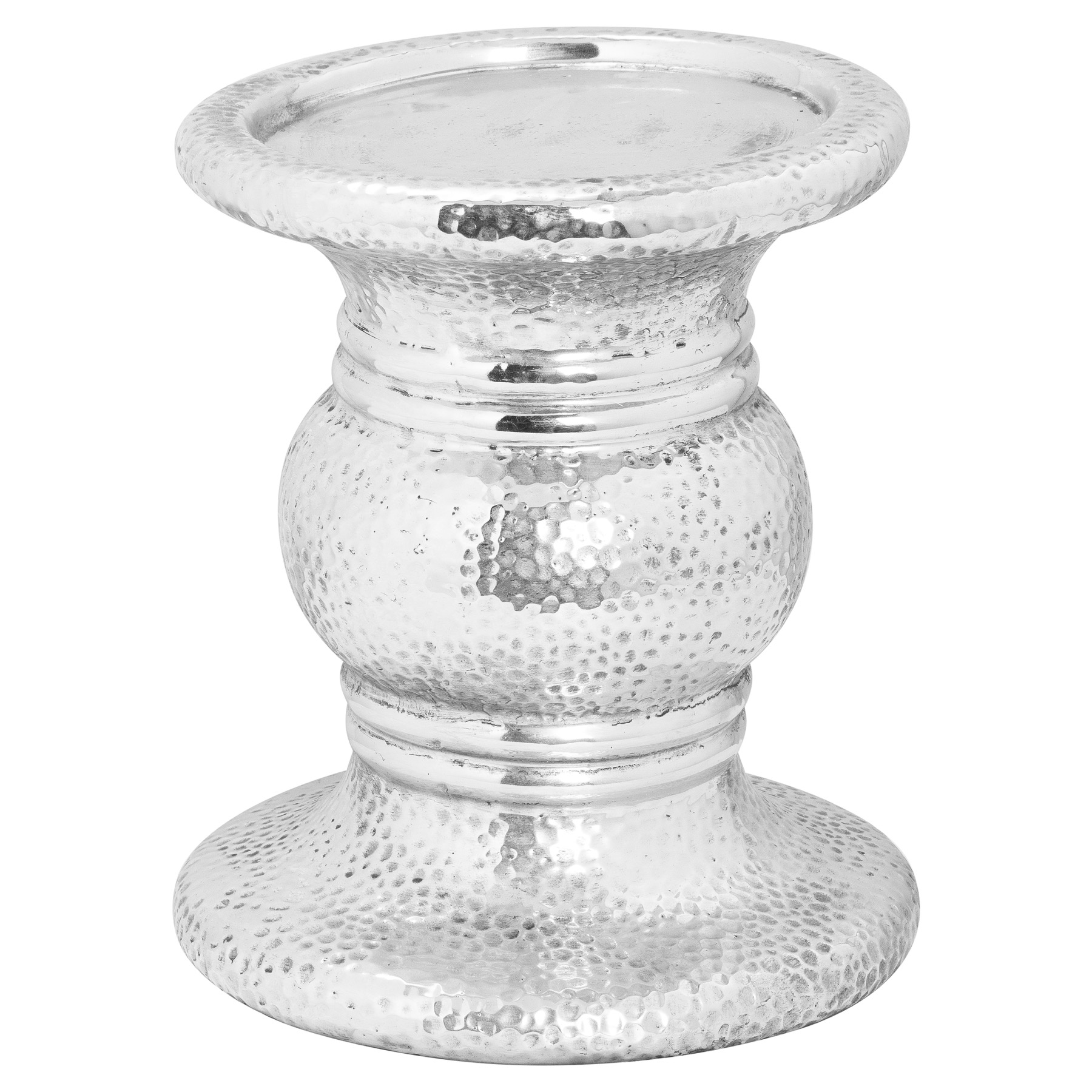 Silver Punch Faced Ceramic Large Candle Holder - Image 1