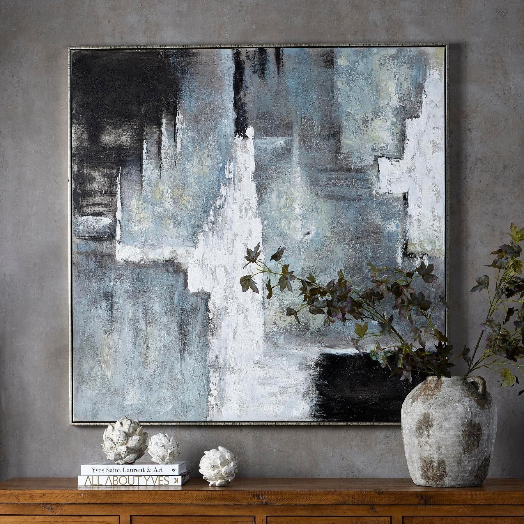 Hand Painted Black And White Layered Abstract Painting - Image 5