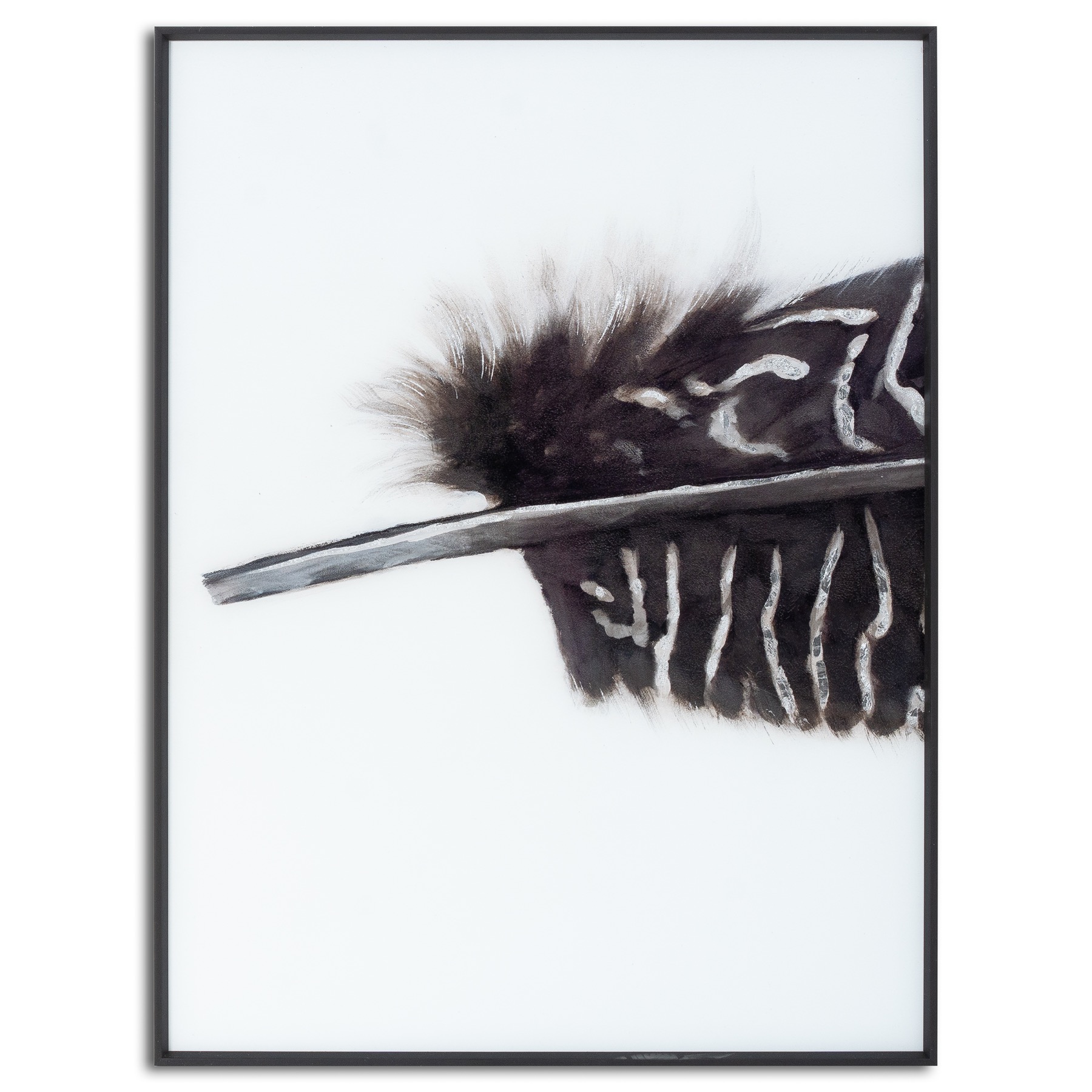 Black Feather With White Spots Over 3 Black Glass Frames - Image 2