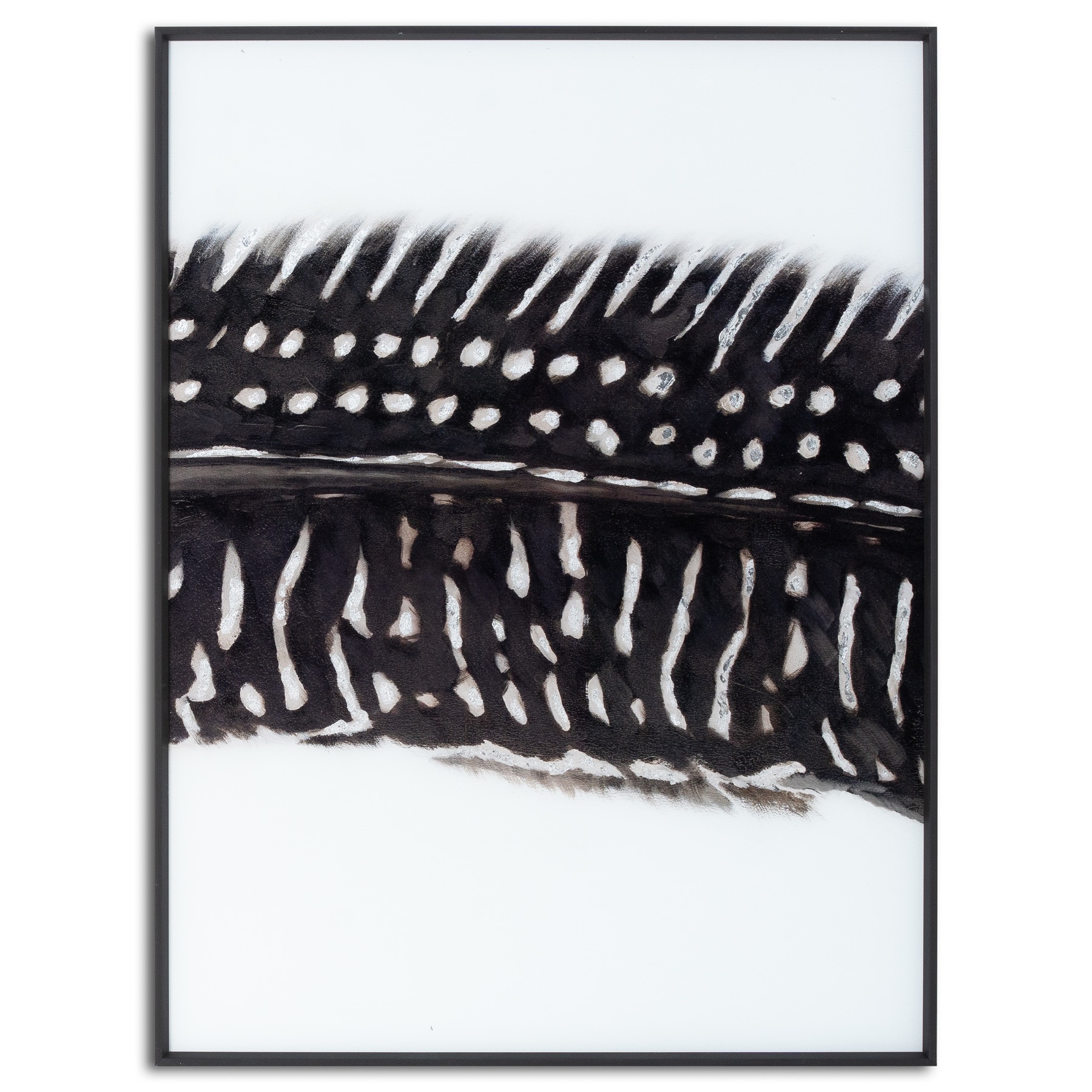 Black Feather With White Spots Over 3 Black Glass Frames - Image 3