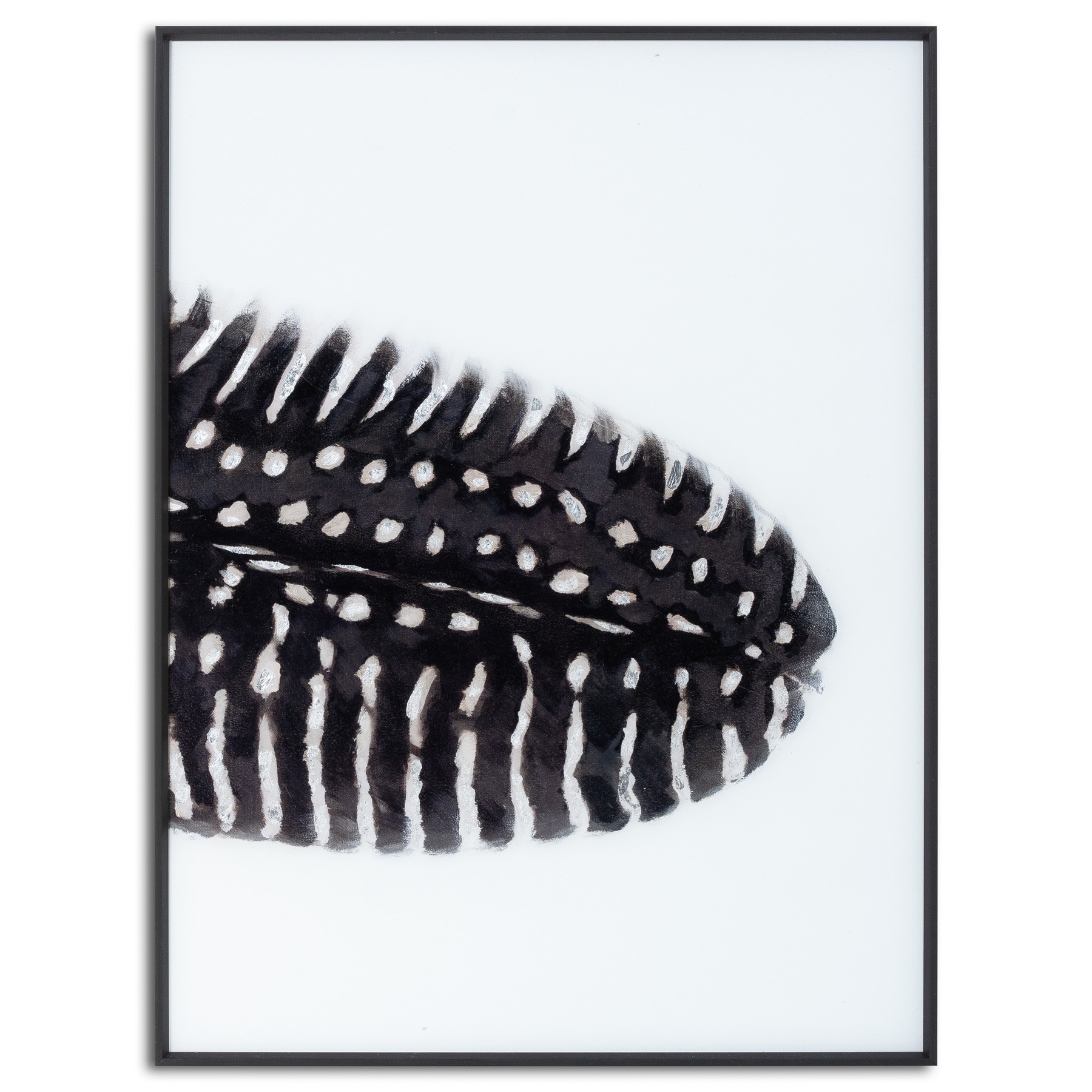 Black Feather With White Spots Over 3 Black Glass Frames - Image 4