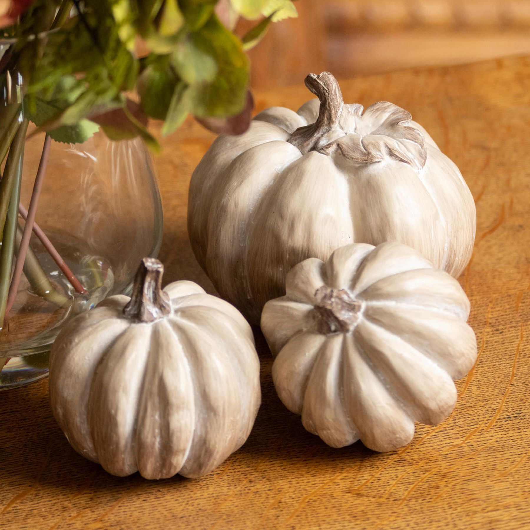 Set Of Three Carved Wood Effect Pumpkins - Image 3