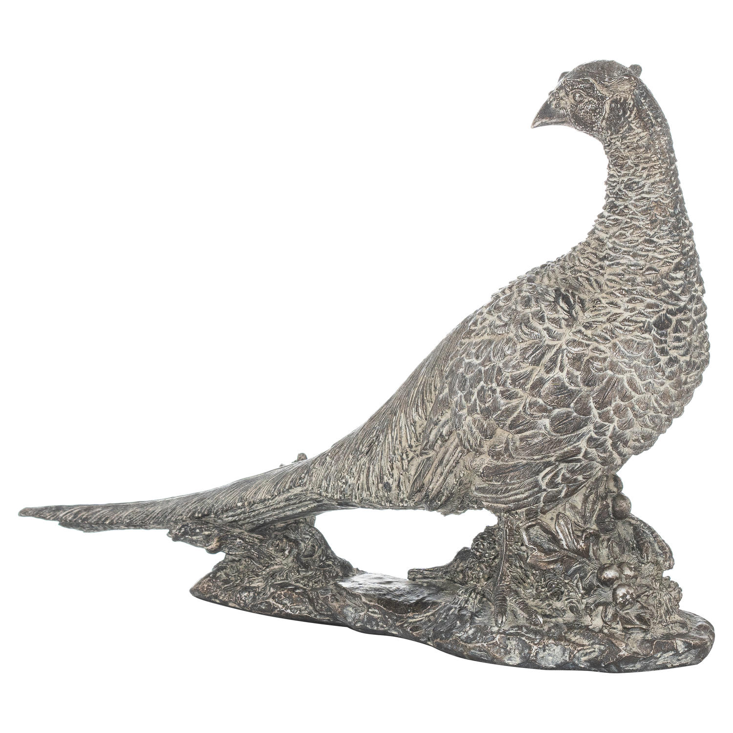 Antique Silver Cock Pheasant Ornament - Image 1