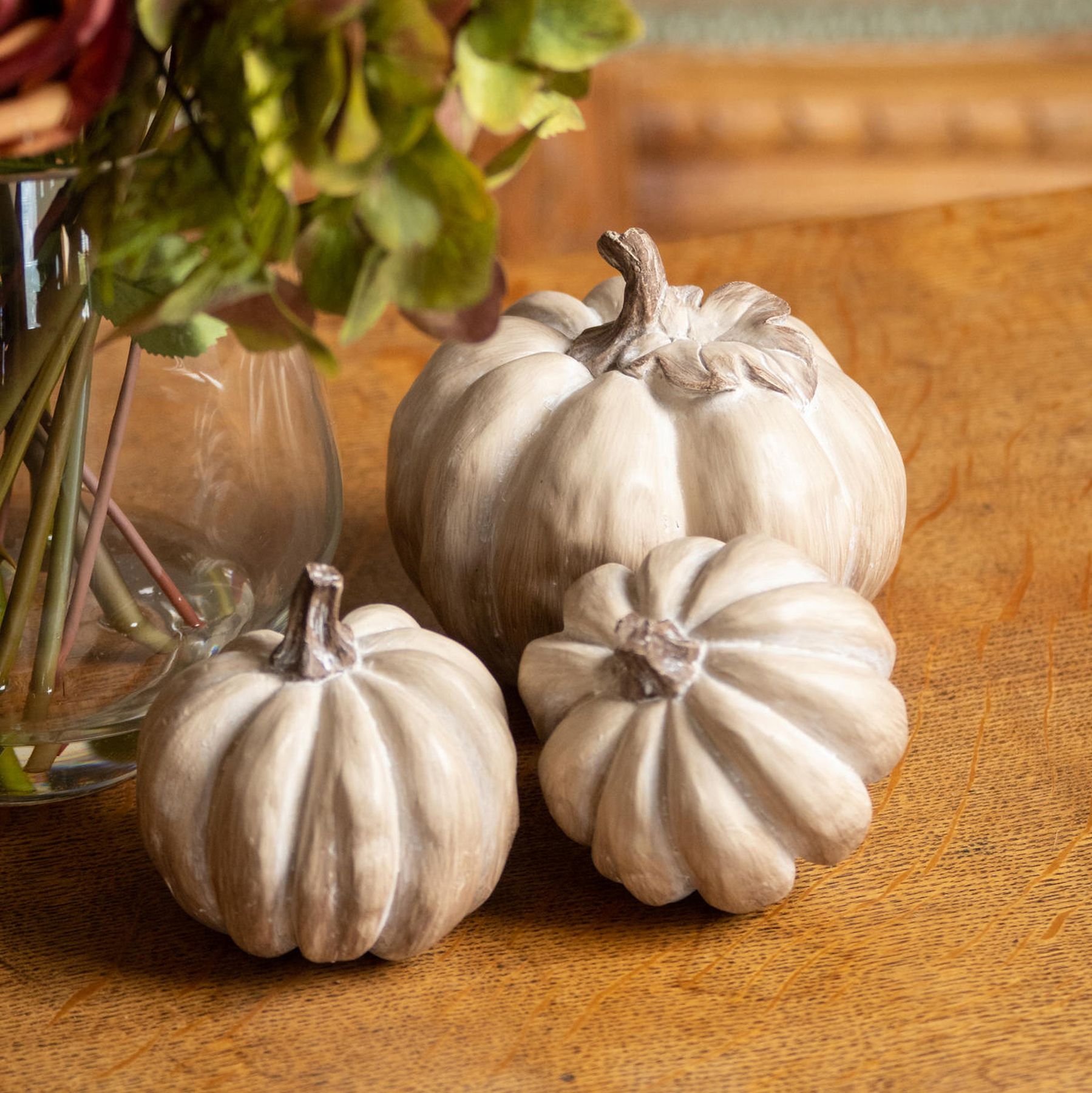 Set Of Six Carved Wood Effect Pumpkins - Image 3