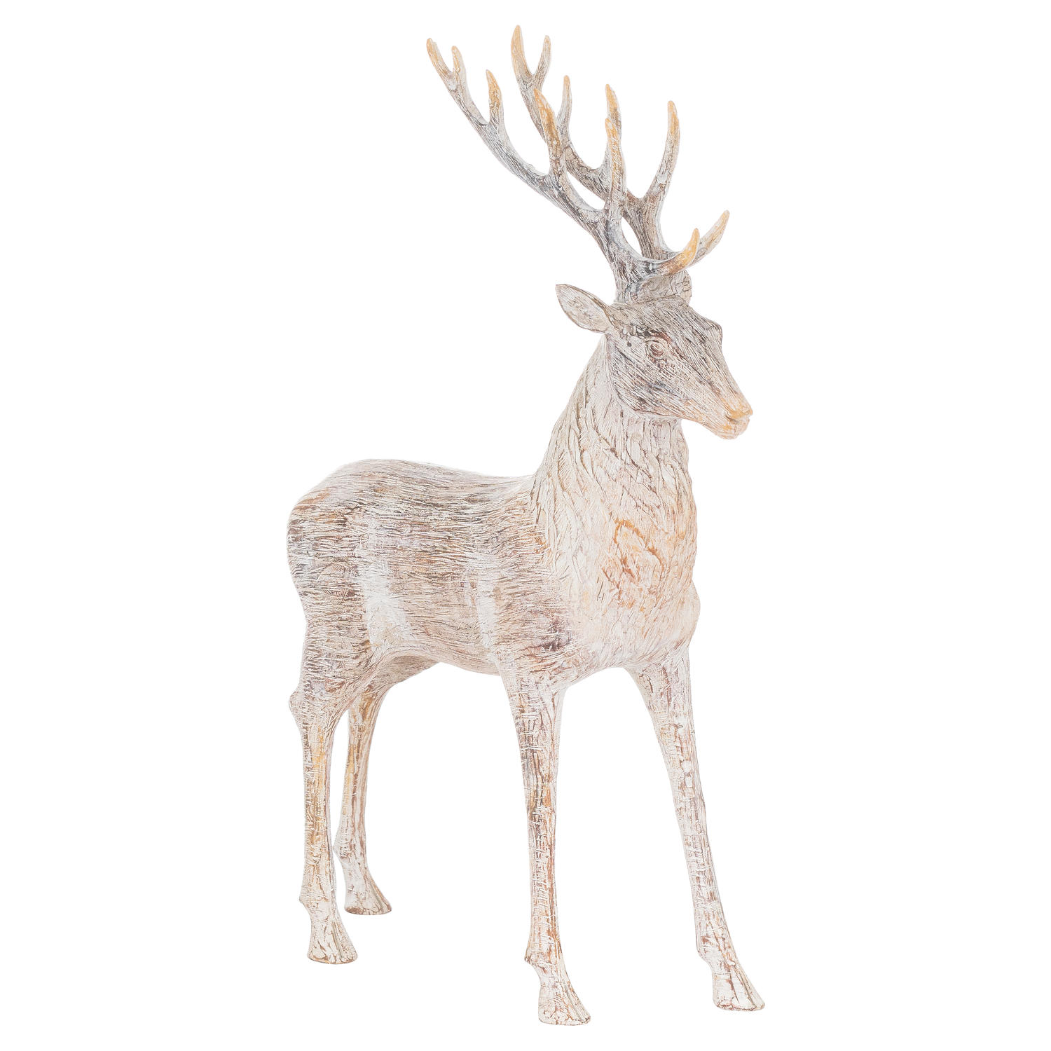 Carved Wood Effect Standing Stag - Image 1