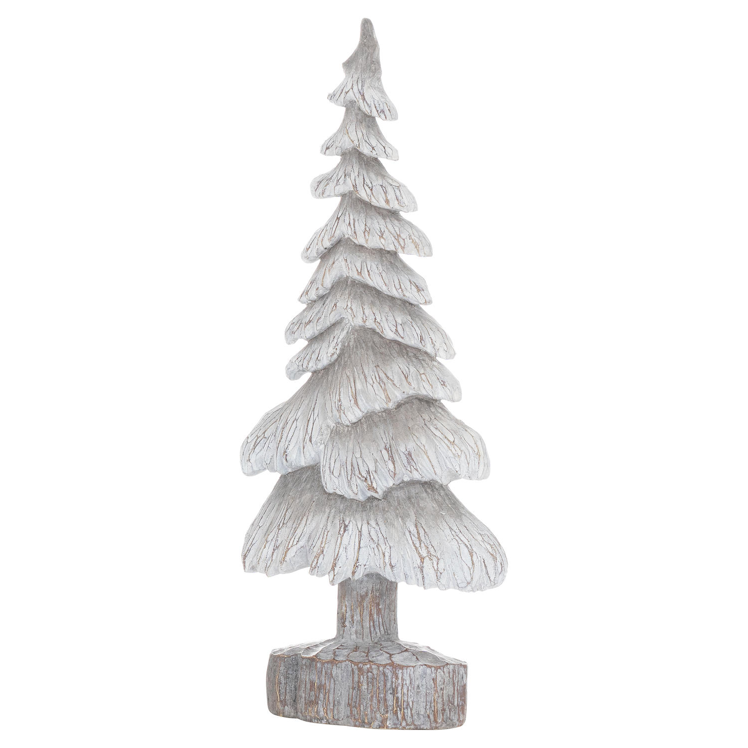 Carved Wood Effect Grey Small Snowy Tree - Image 1
