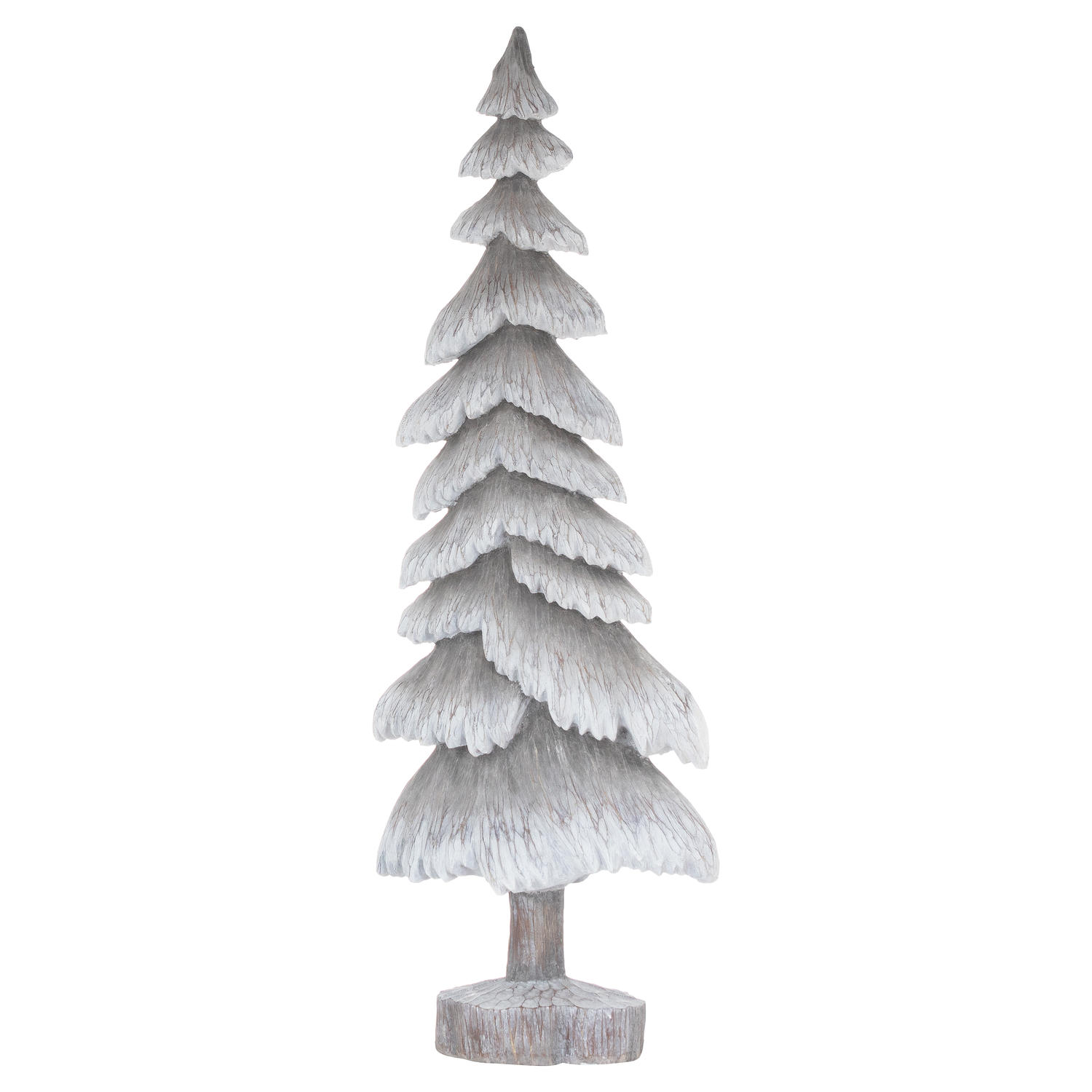 Carved Wood Effect Grey Tall Snowy Tree - Image 1