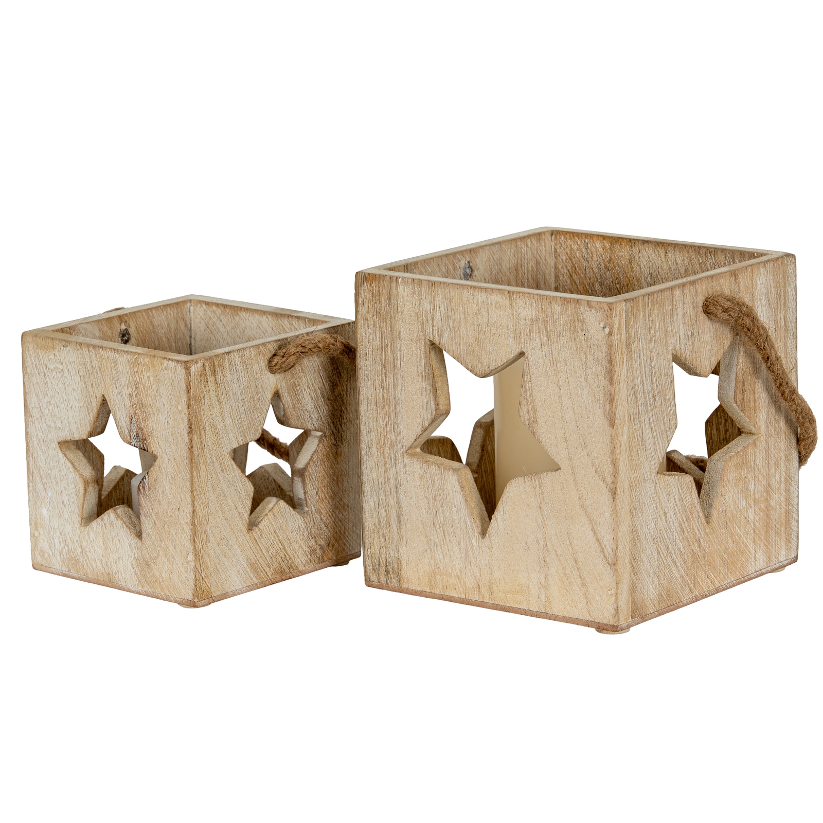 Washed Wood Star Tealight Candle Holder - Image 5