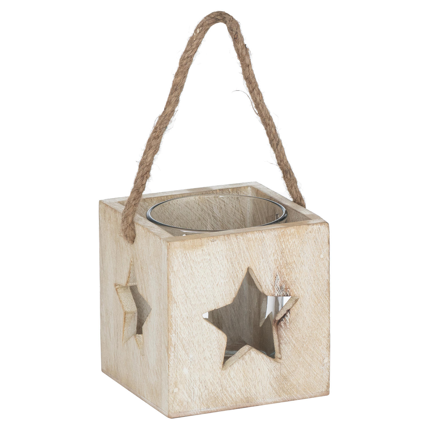 Washed Wood Star Tealight Candle Holder - Image 1