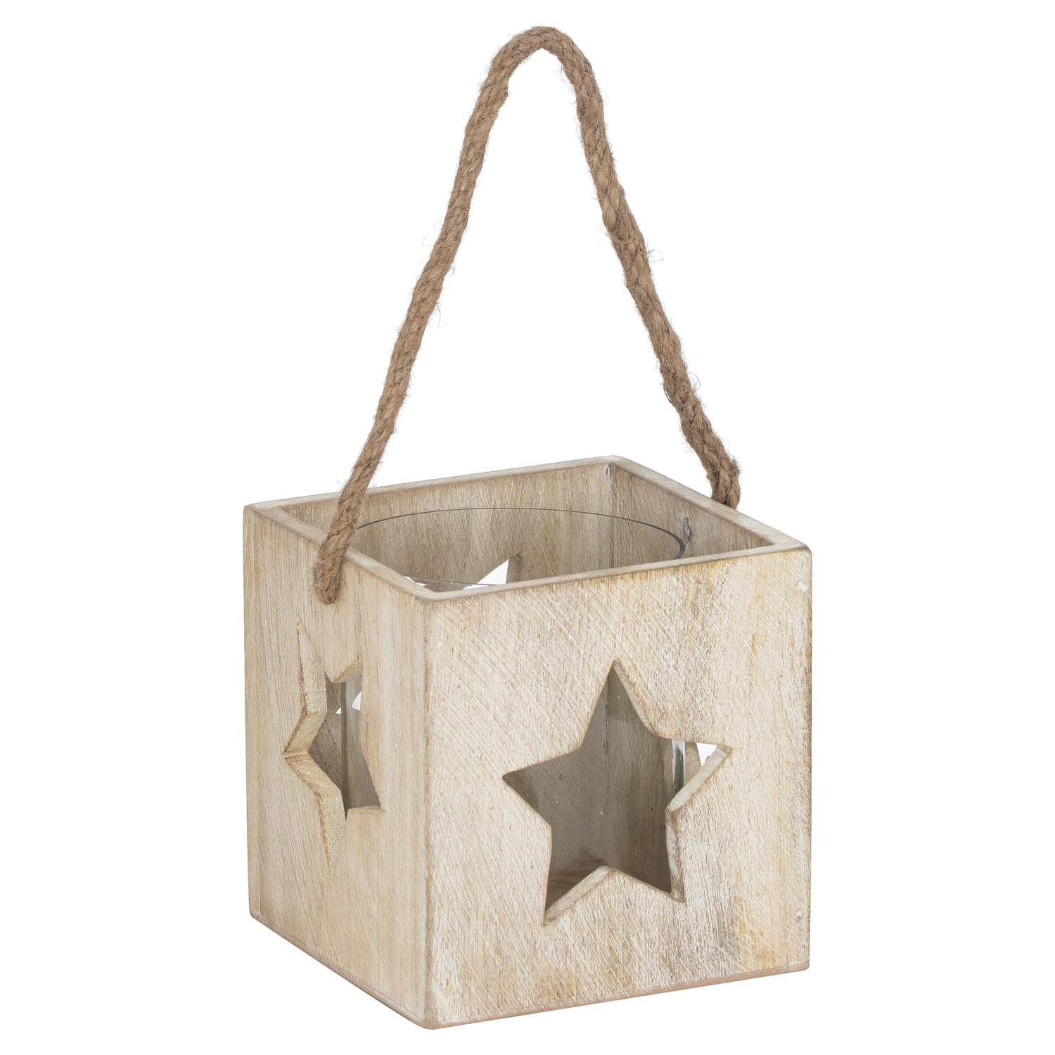 Washed Wood Large Star Tealight Candle Holder - Image 1