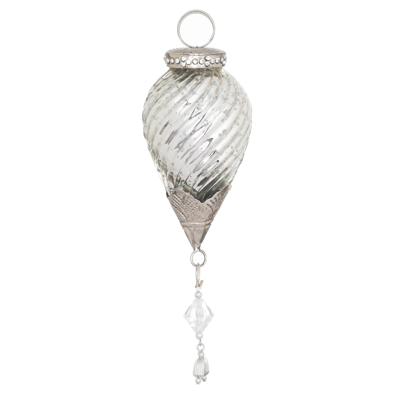 The Noel Collection Silver Swirl Jewel Drop Bauble - Image 1