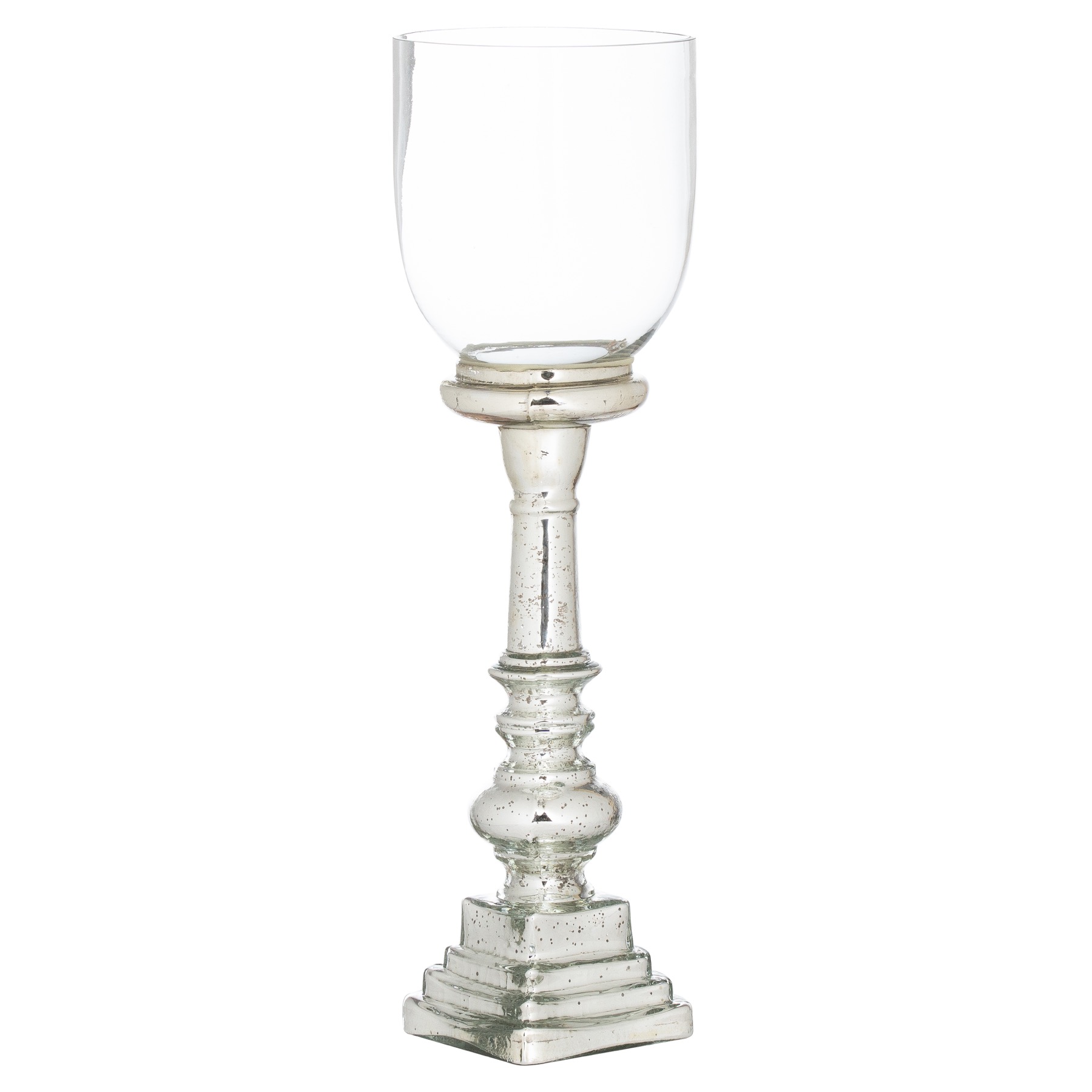 Mercury Effect Glass Top Tall Candle Pillar Holder - Image 1