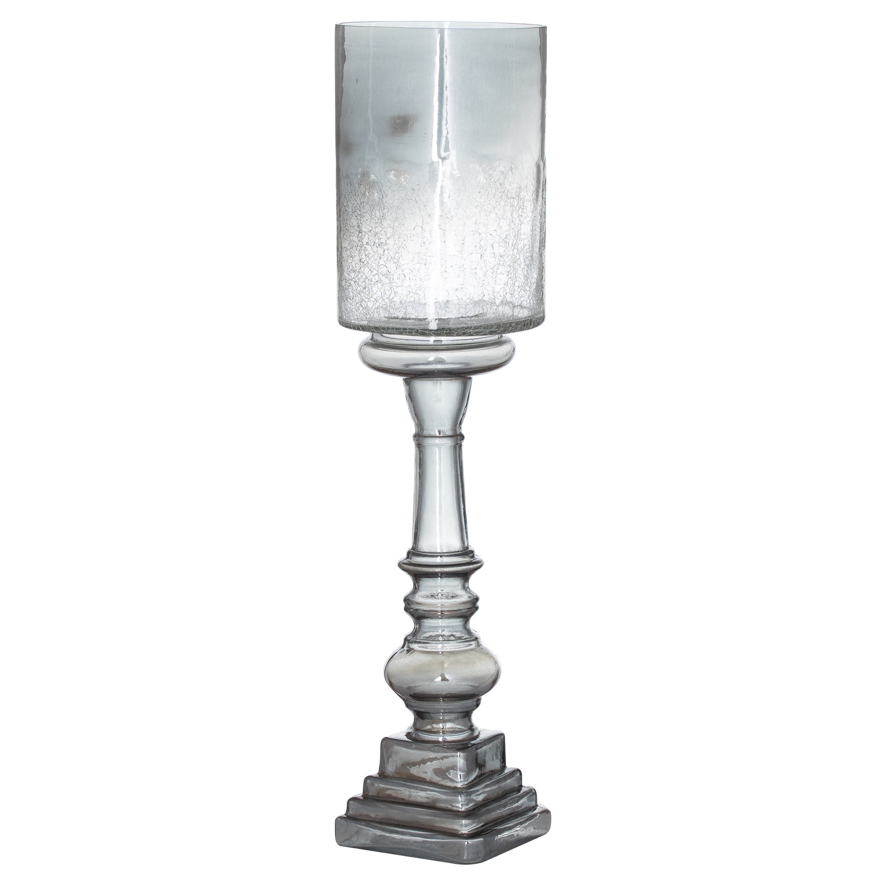 Silver Smoked Midnight Glass Top Tall Candle Pillar Holder - Image 1