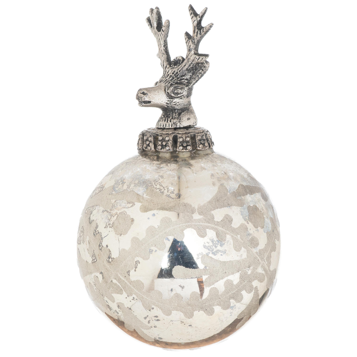 The Noel Collection Silver Etched Stag Top Bauble - Image 1