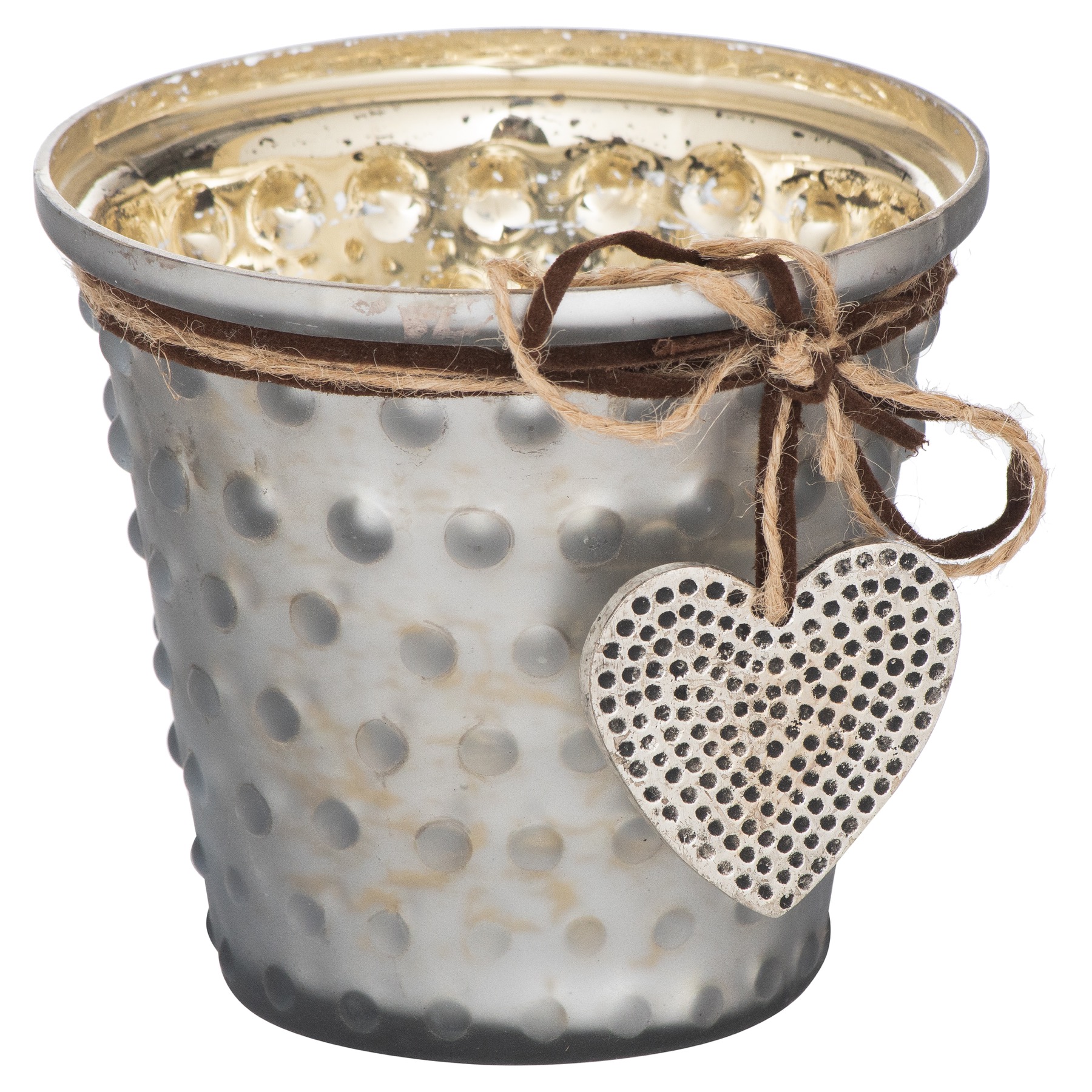 Jute Tied  Bobble Grey Medium Candle Holder - Image 1