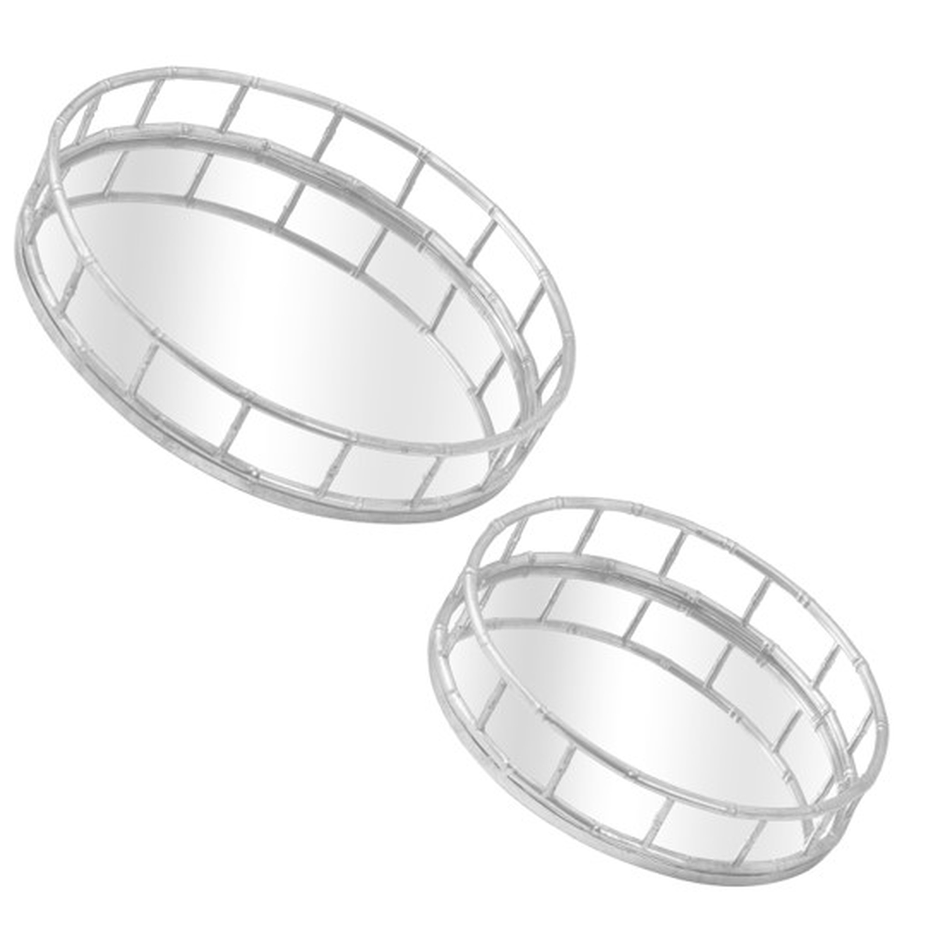 Set Of 2 Detailed Silver Circular Trays - Image 1