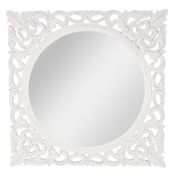 Hand Carved Louis White Large Wall Mirror