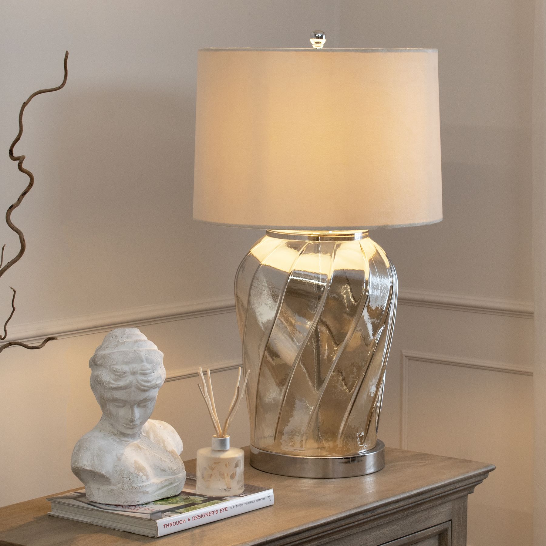 Ambassador Metallic Glass Lamp With Velvet Shade - Image 6