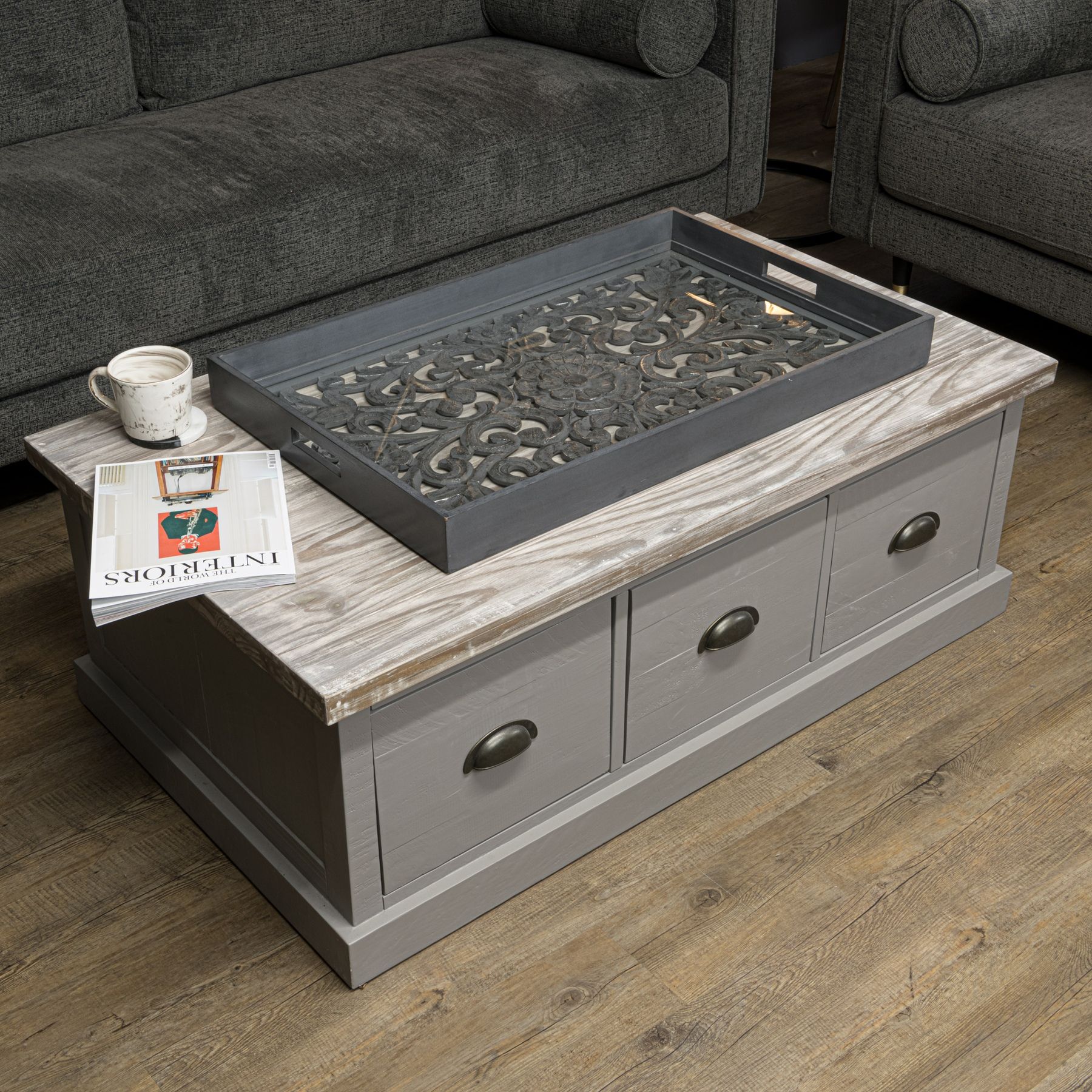Large Rectangular Carved Metallic Hampton Tray - Image 3