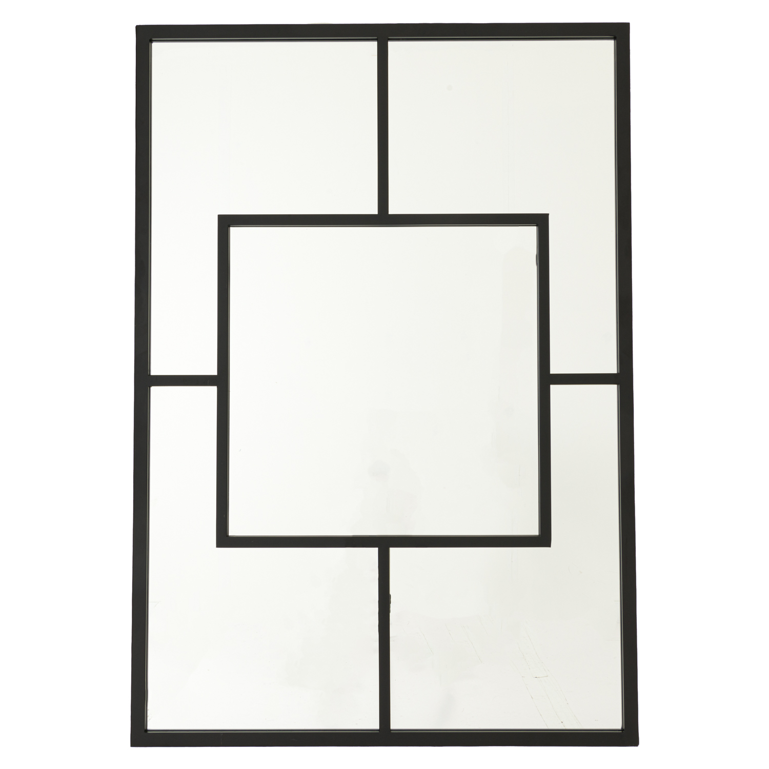 Black Multi Paned Patterned Window Mirror - Image 1