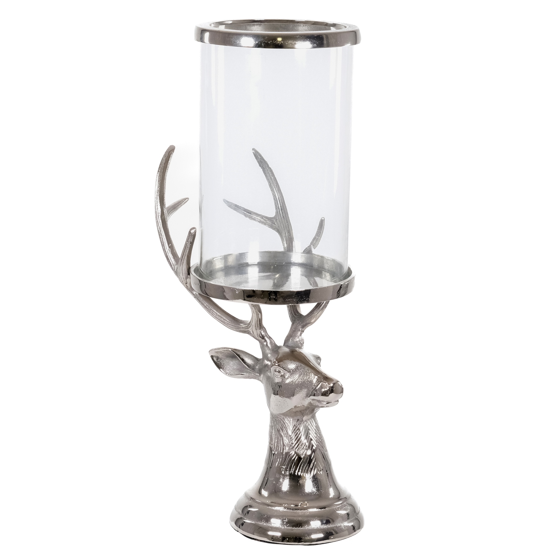 Tall Silver Stag Candle Hurricane Lantern - Image 1