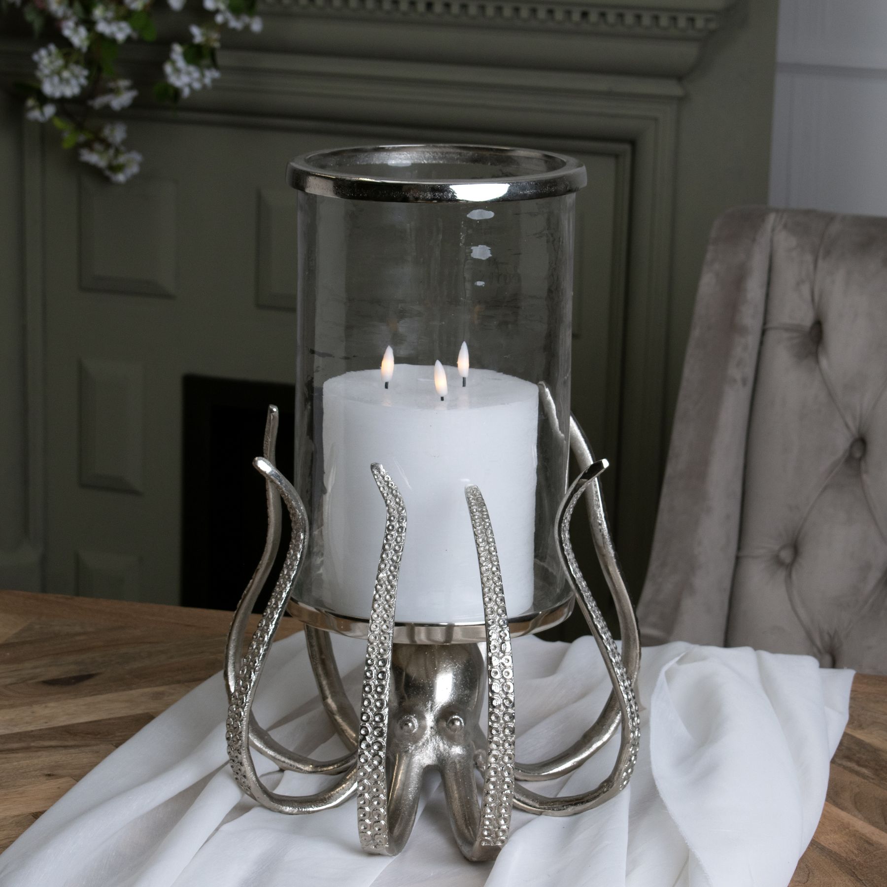 Large Silver Octopus Candle Hurricane Lantern - Image 3