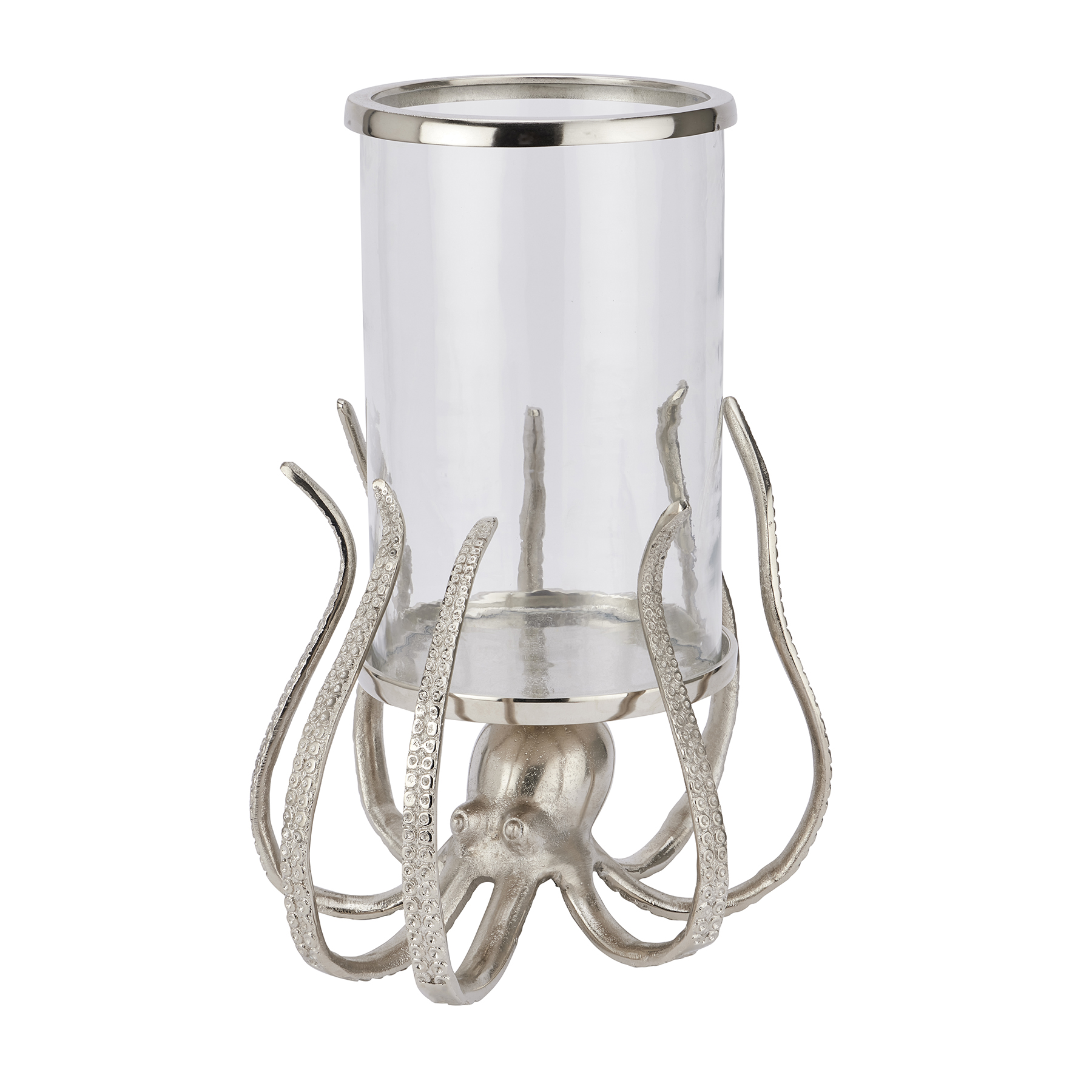 Large Silver Octopus Candle Hurricane Lantern - Image 1