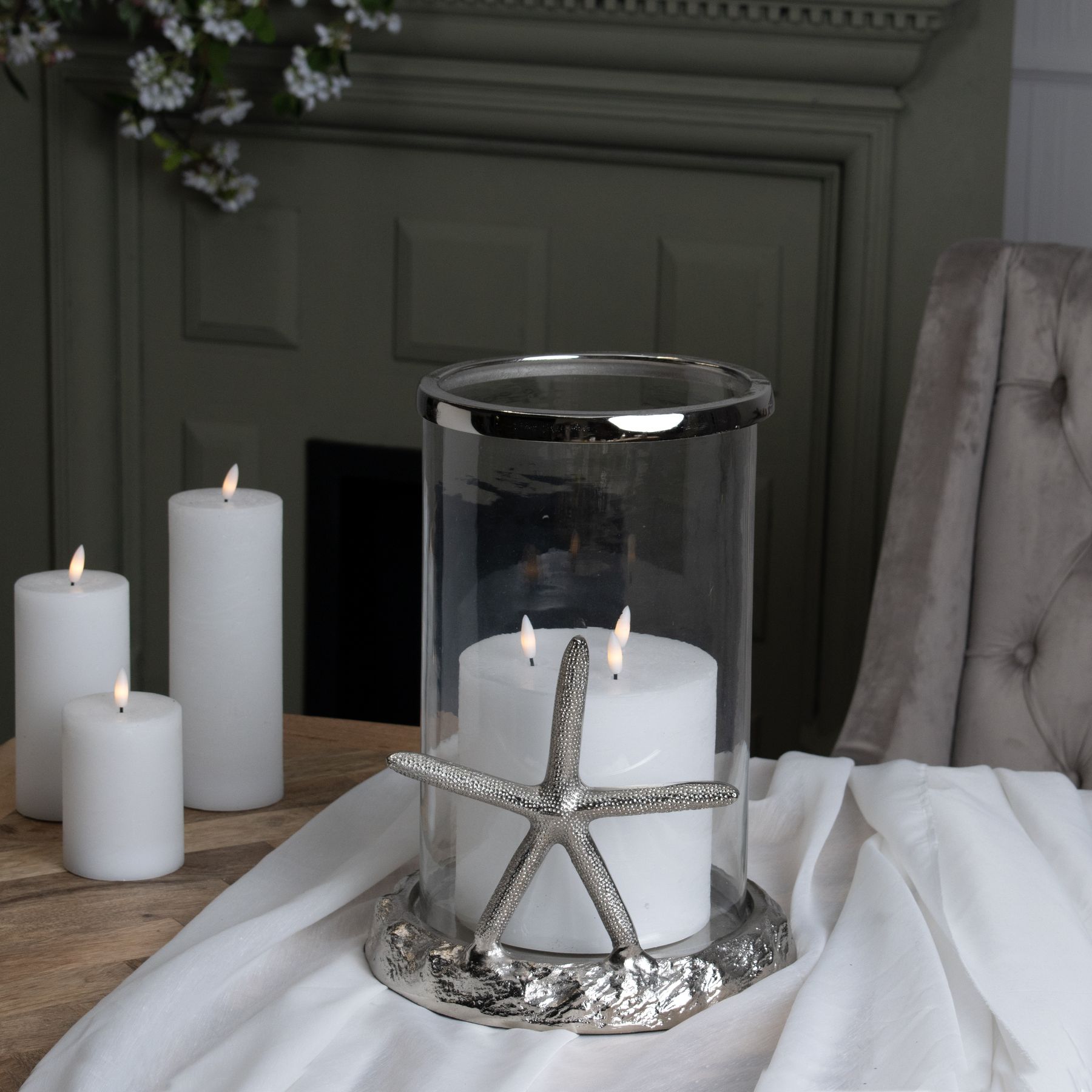 Silver Starfish Candle Hurricane Lantern - Image 4