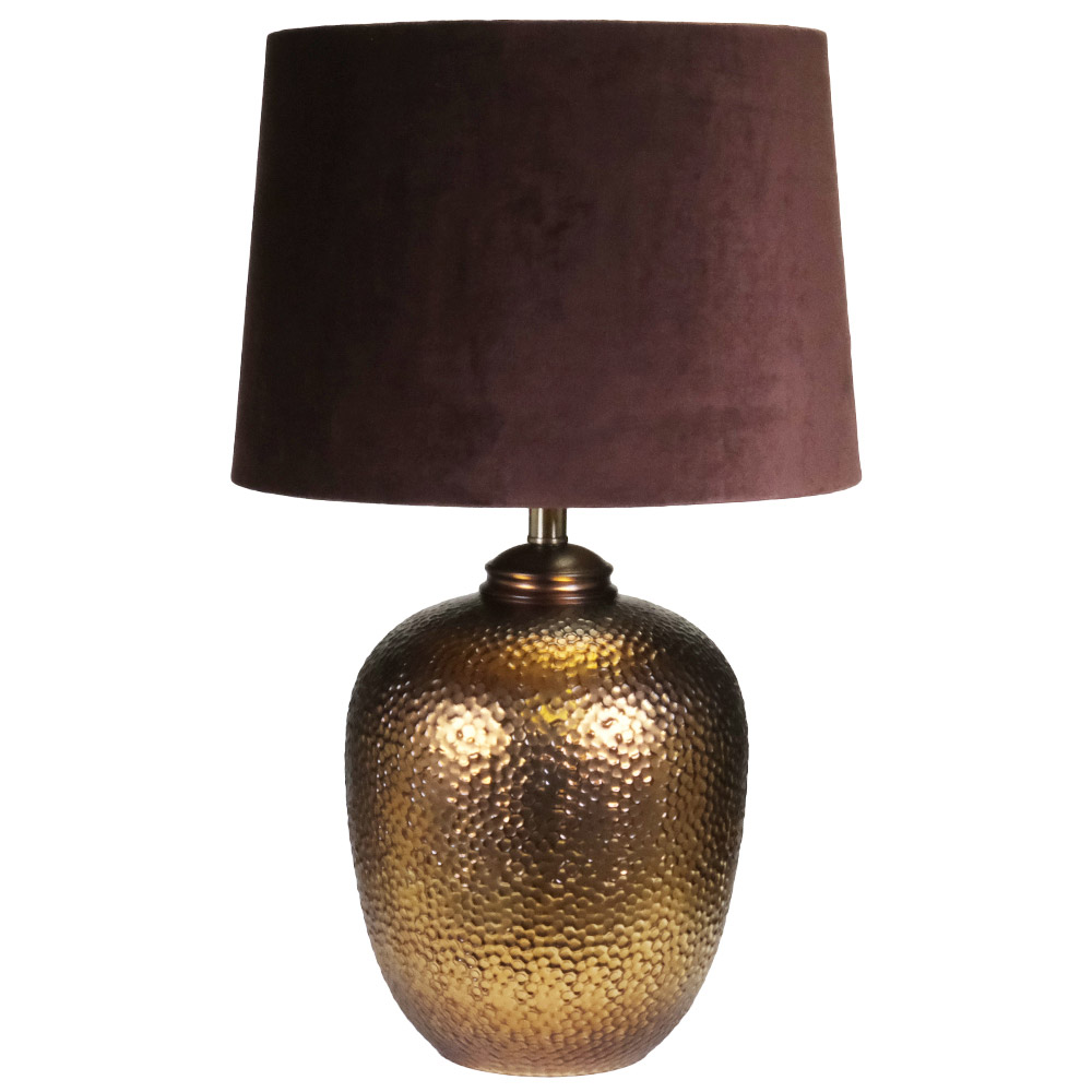 Opula Gold Table Lamp With Aubergine Velvet Shade - Image 1