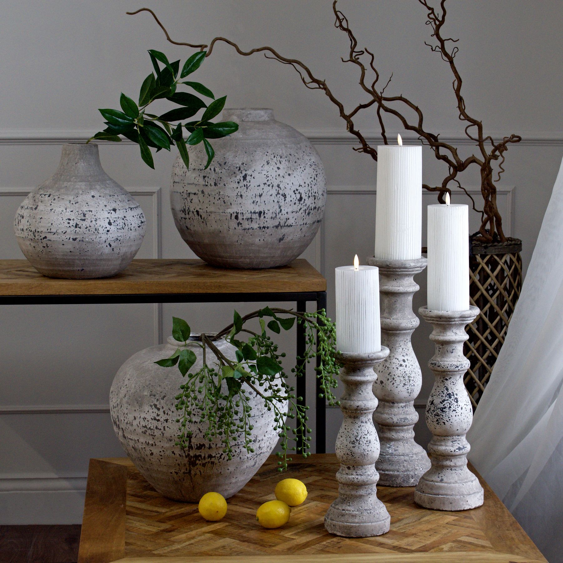 Small Stone Ceramic Column Candle Holder - Image 3