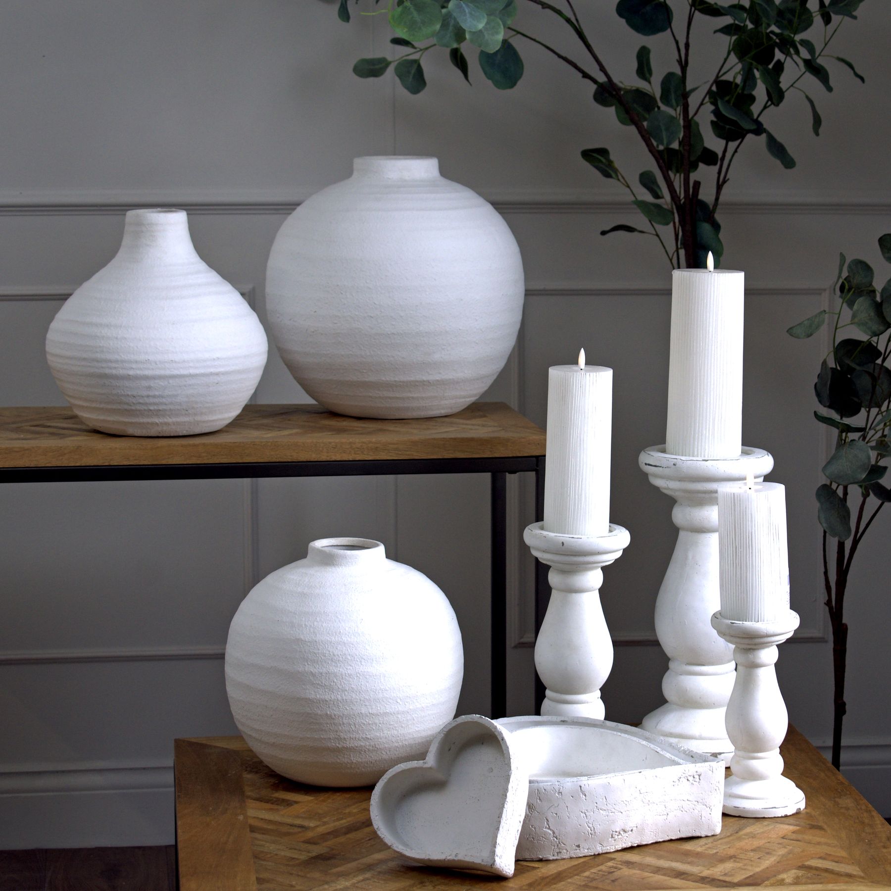 Large Matt White Ceramic Candle Holder - Image 3