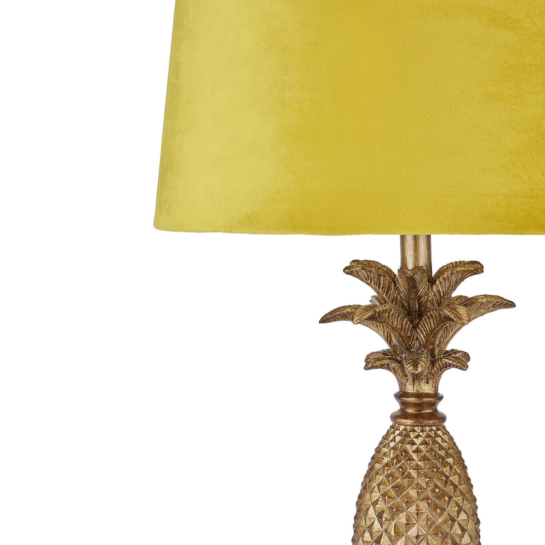 Tall Gold Pineapple Lamp With Mustard Velvet Shade - Image 2