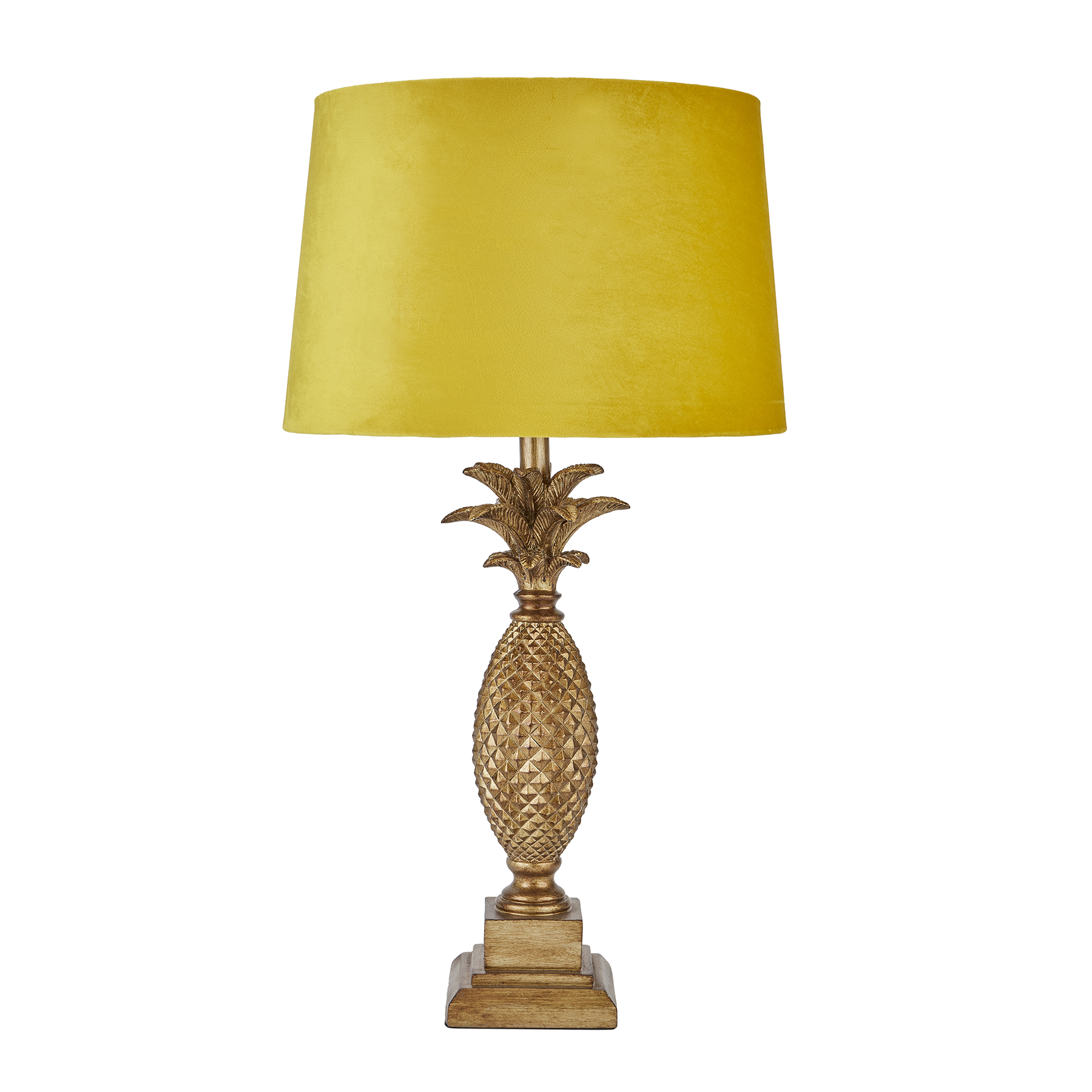 Tall Gold Pineapple Lamp With Mustard Velvet Shade - Image 1