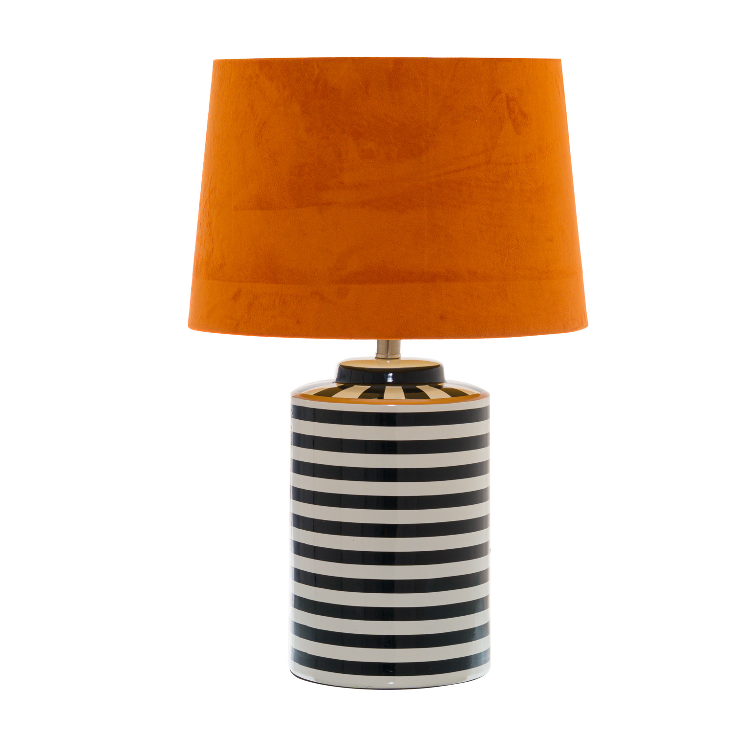 Monochrome Ceramic Lamp With Burnt Orange Velvet Shade