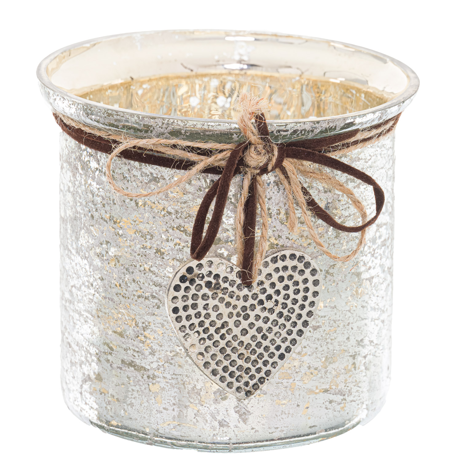 Mercury Hammered Heart Small Candle Holder - Image 1