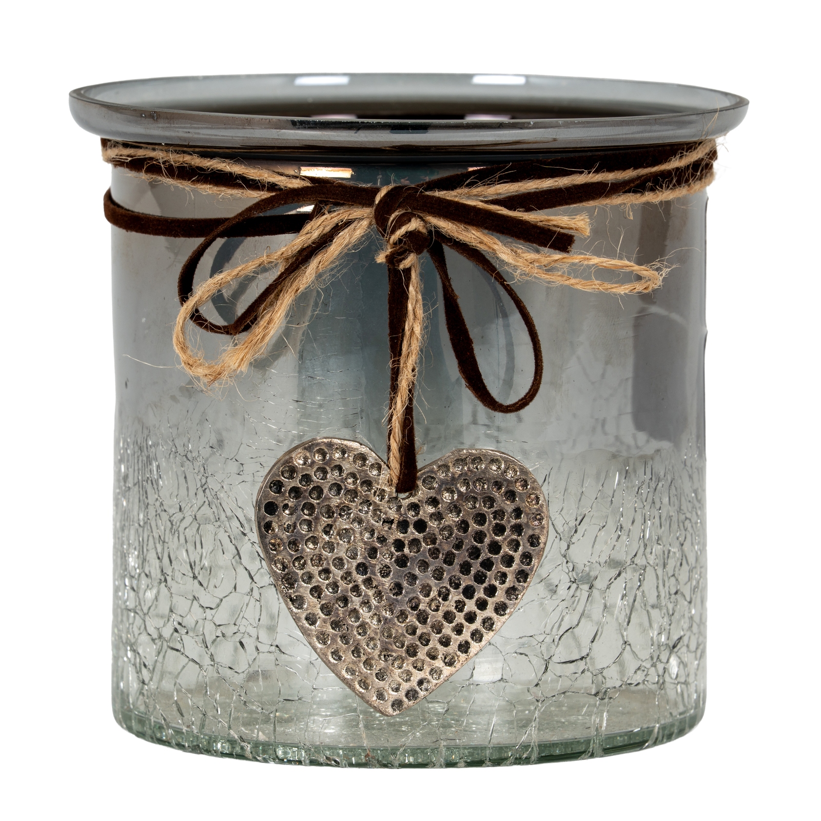 Smoked Midnight Crackled Heart Large Candle Holder - Image 4