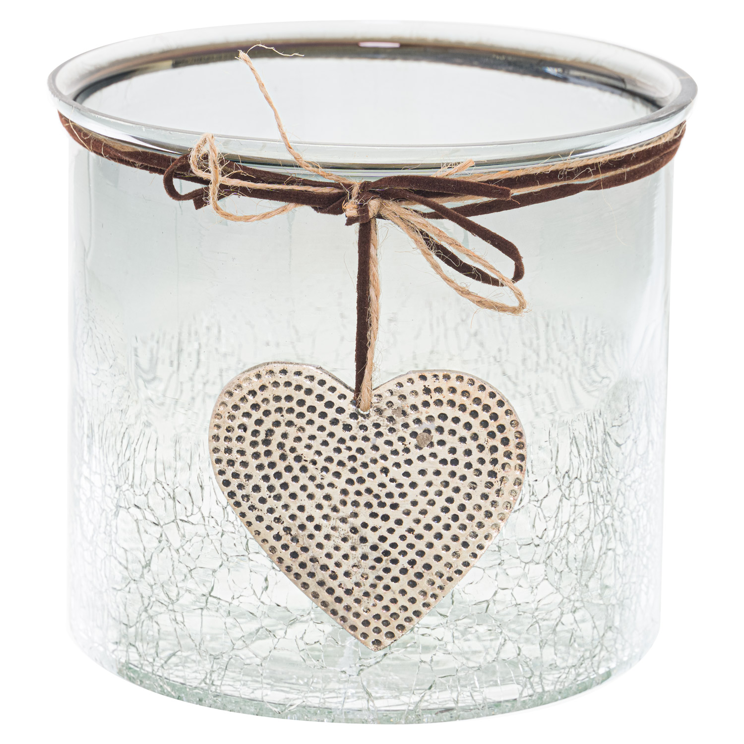 Smoked Midnight Crackled Heart Large Candle Holder - Image 1