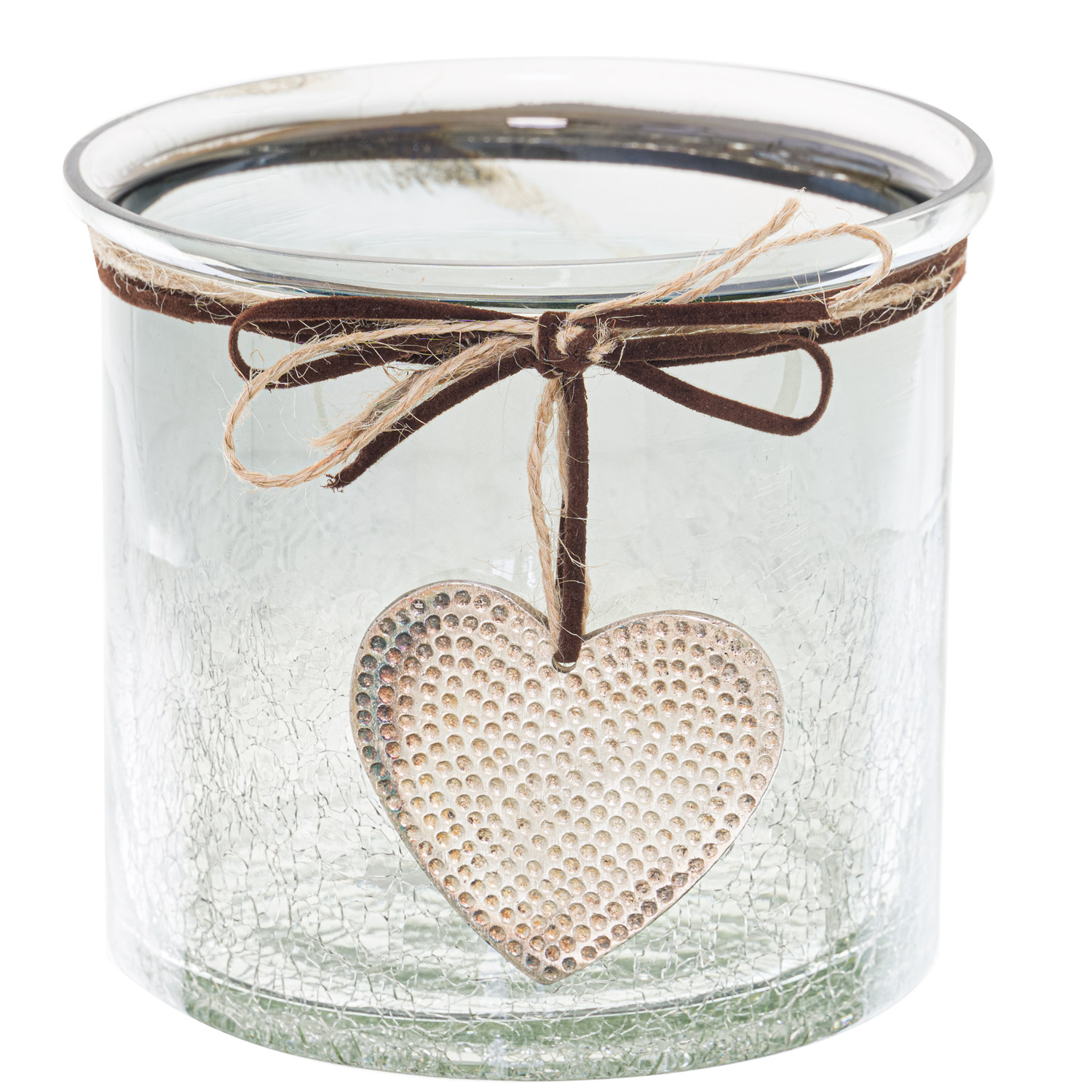 Smoked Midnight Crackled Heart Candle Holder - Image 1