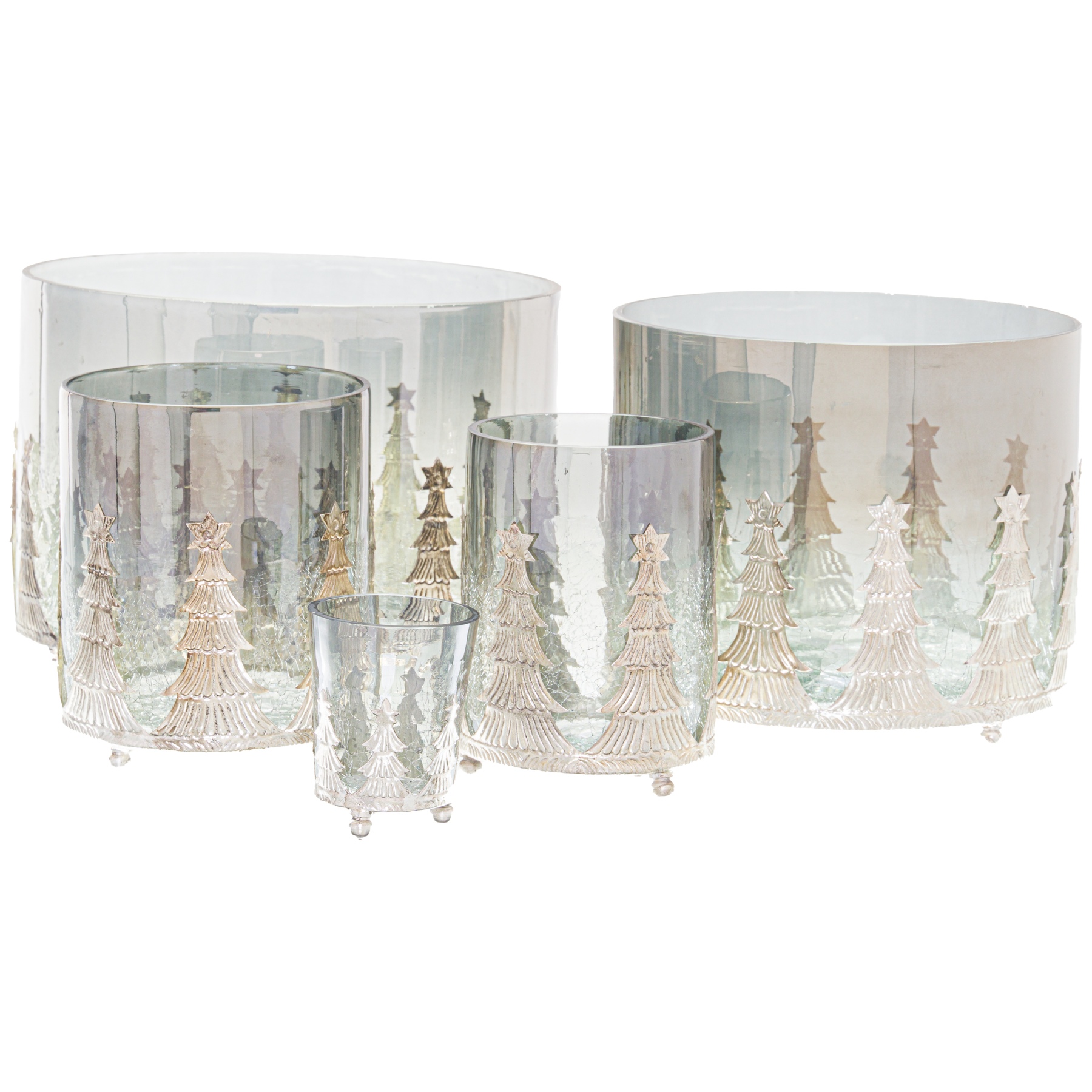 Noel Collection Small Christmas Tree Crackled Candle Holder - Image 2