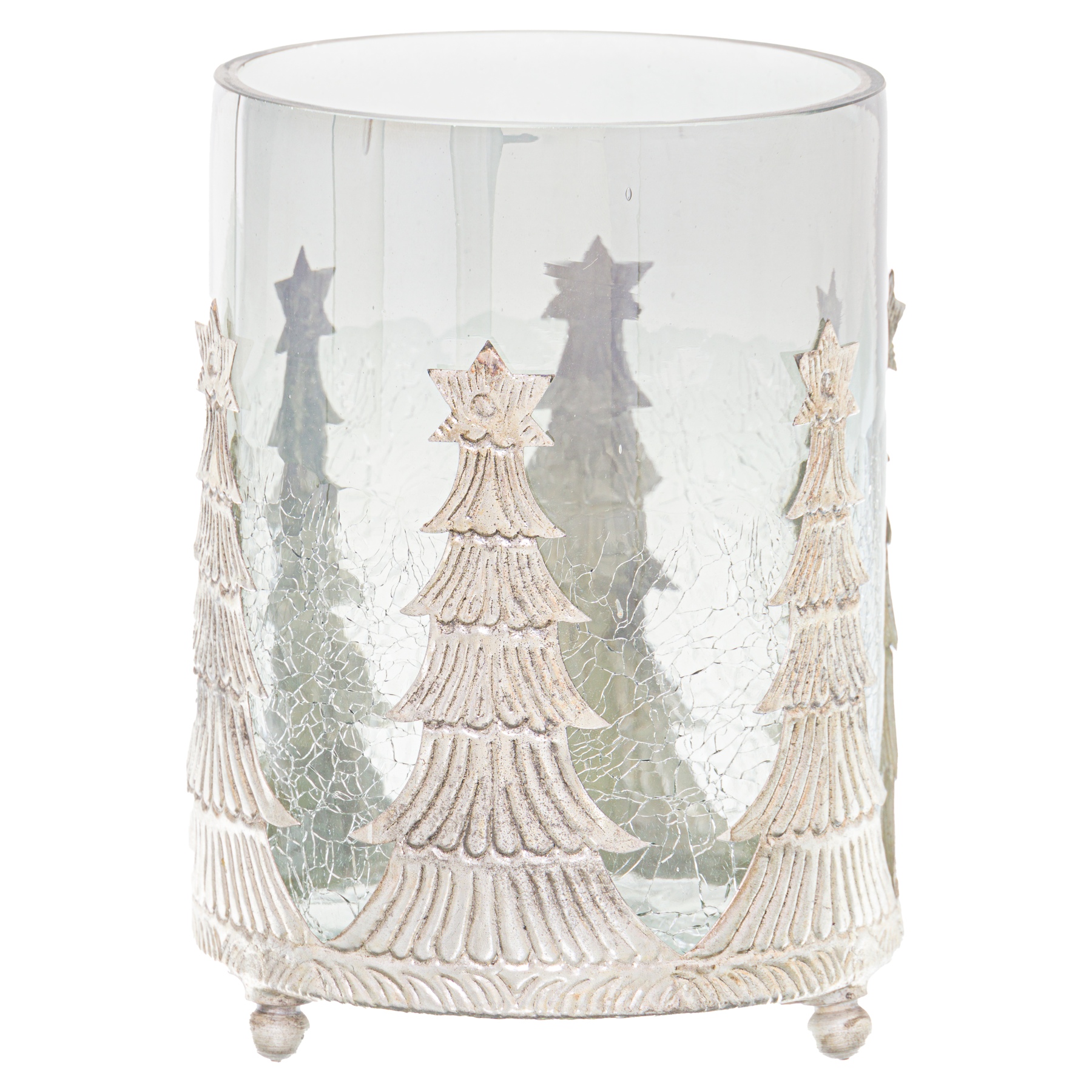 Noel Collection Medium Christmas Tree Crackled Candle Holder - Image 1