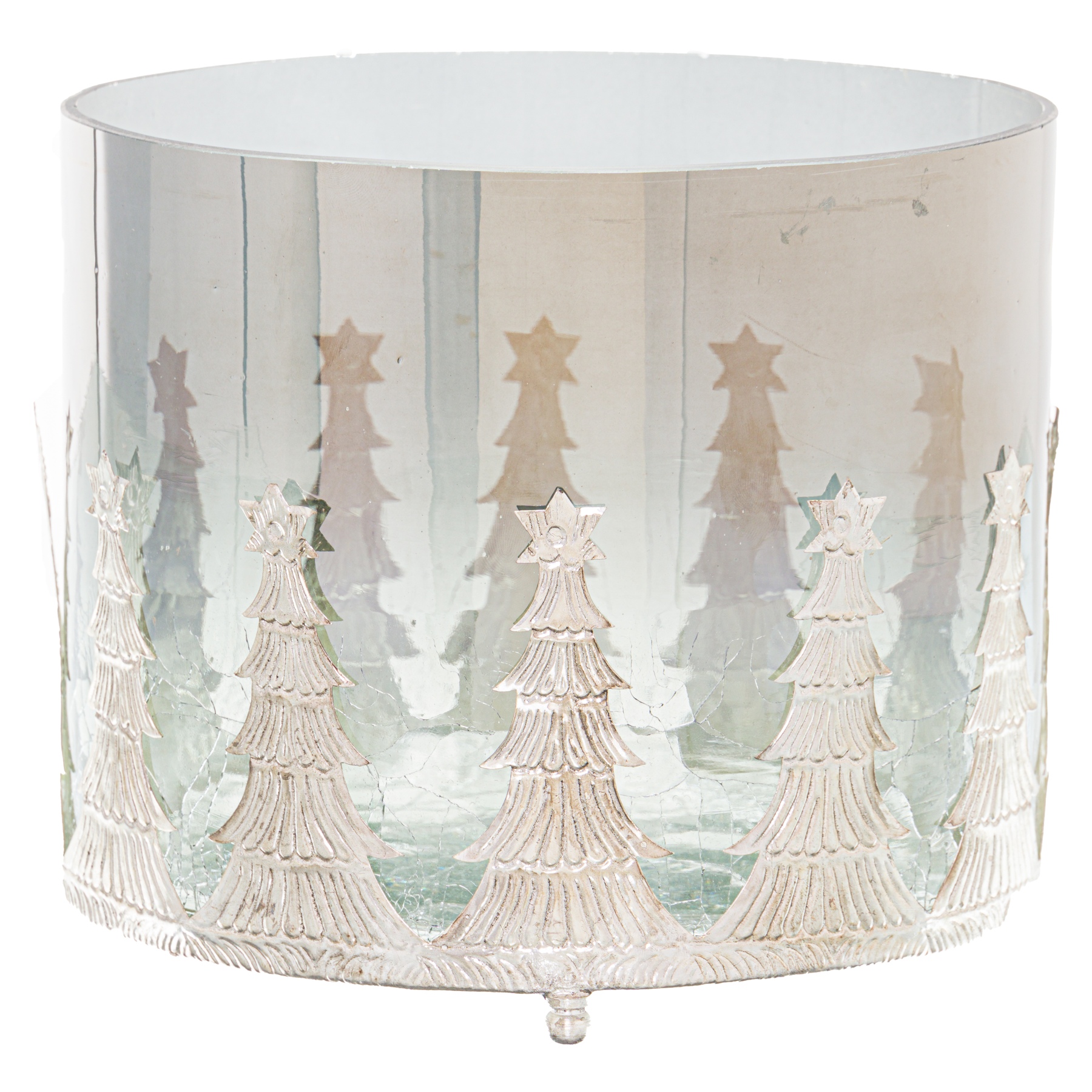 Noel Collection Large Christmas Tree Crackled Candle Holder - Image 1