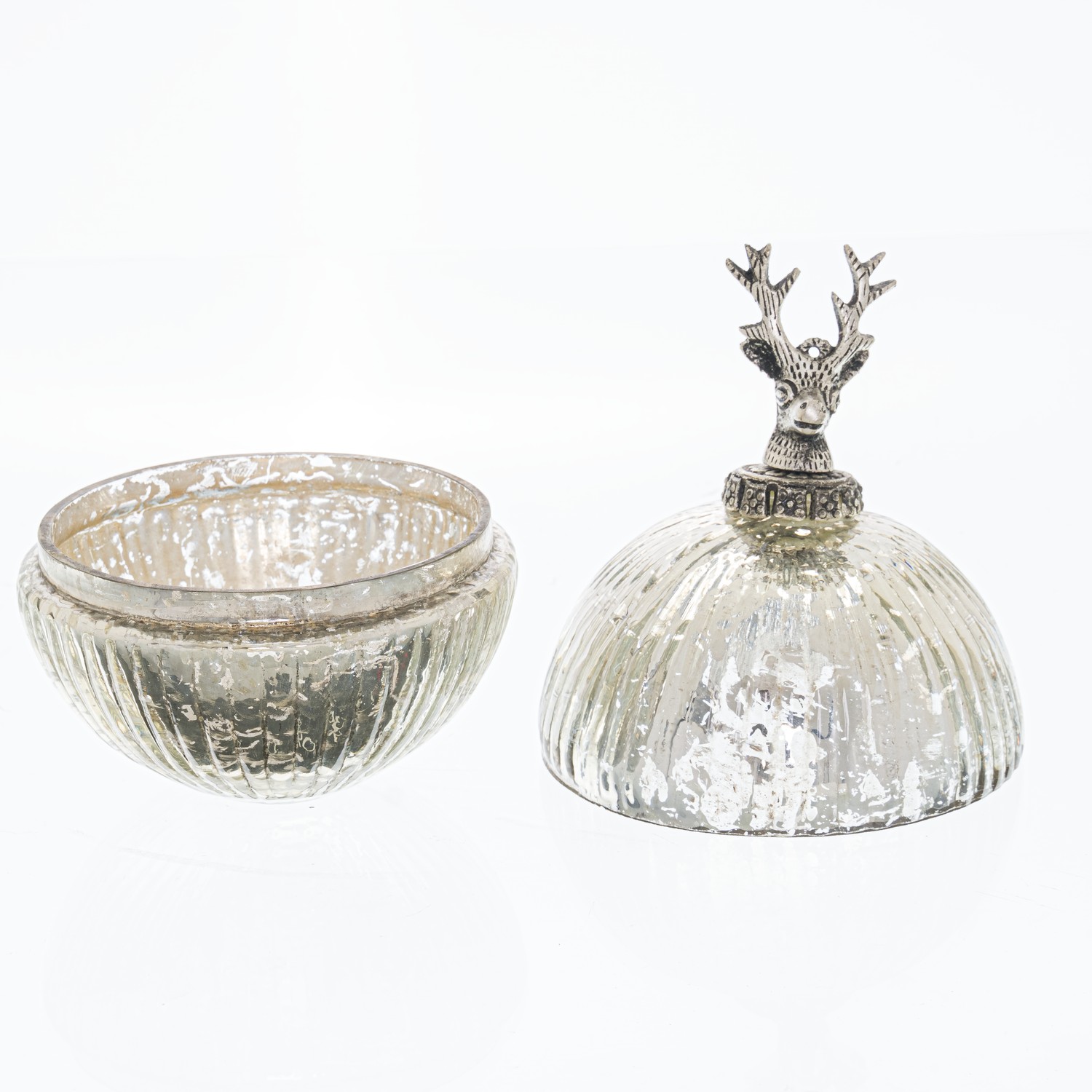 The Noel Collection Large Silver Stag Topped Trinket Bauble - Image 2