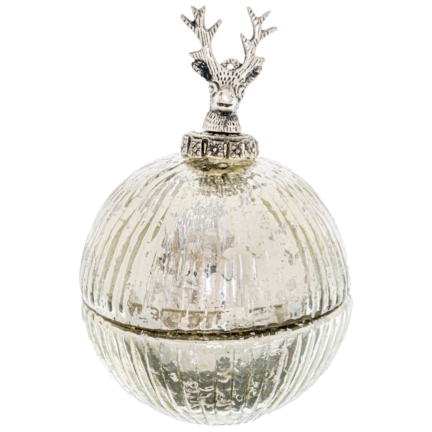 The Noel Collection Large Silver Stag Topped Trinket Bauble - Image 1