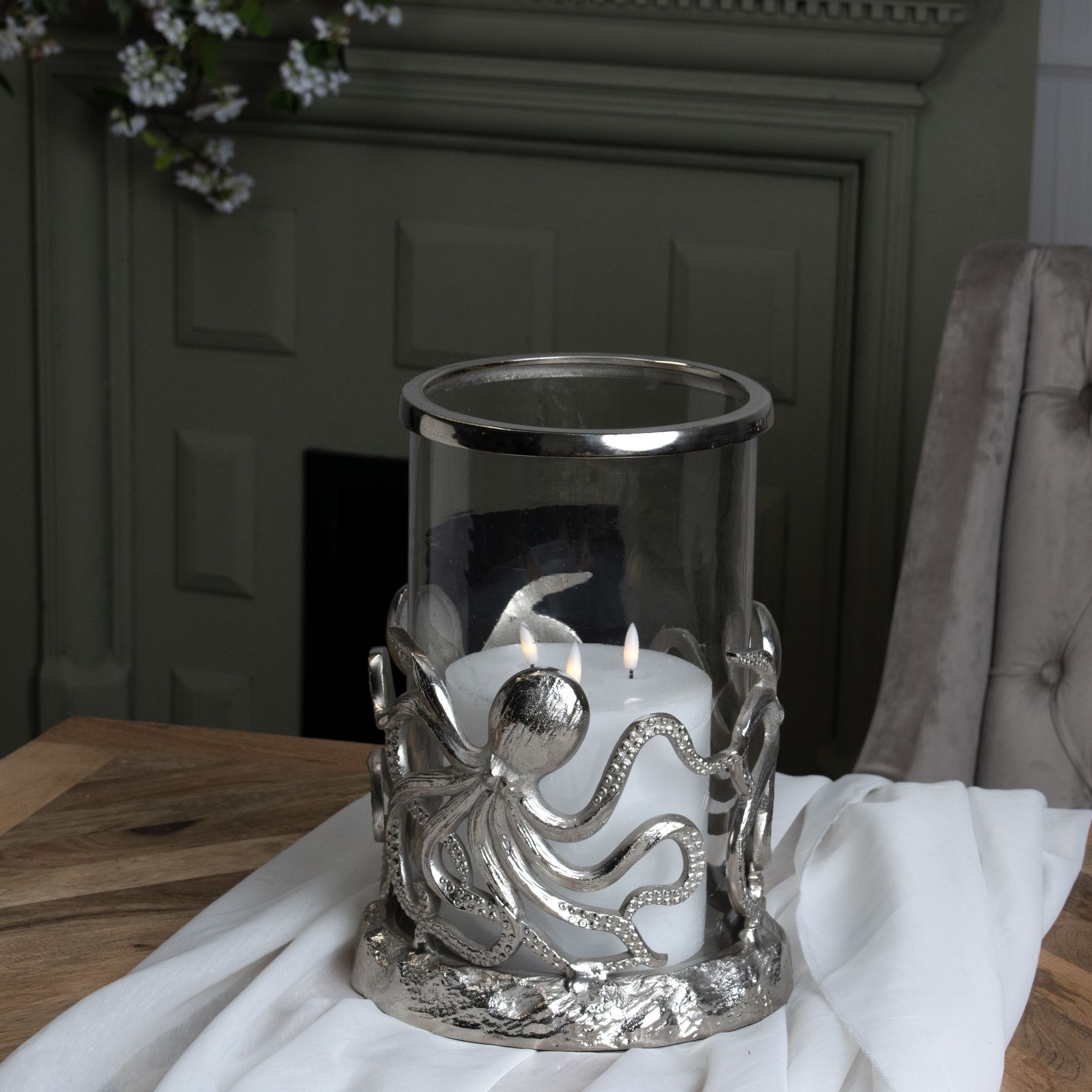 Silver Octopus Candle Hurricane Lantern Wholesale by Hill Interiors