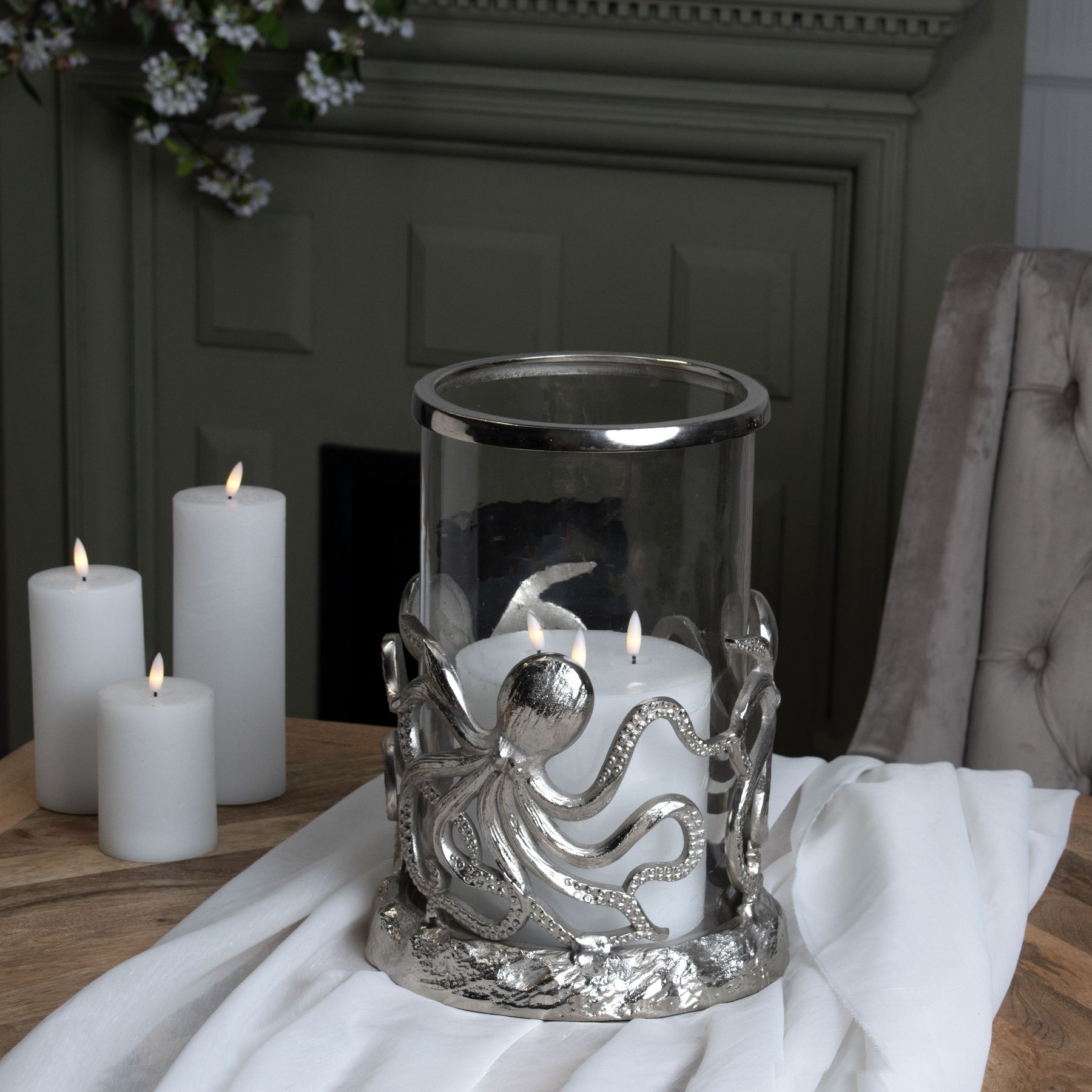 Silver Octopus Candle Hurricane Lantern - Image 4