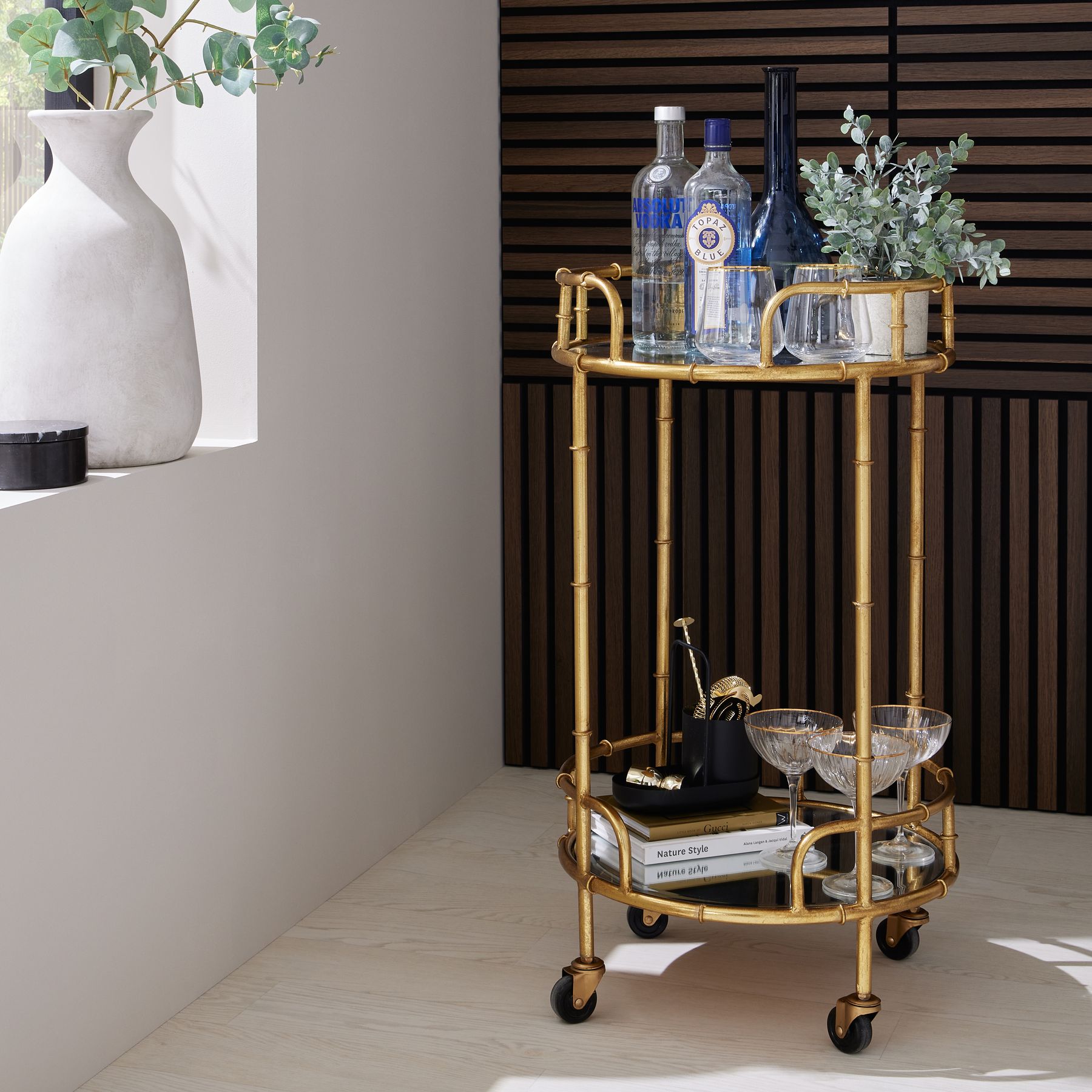 Gold Round Drinks Trolley - Image 5