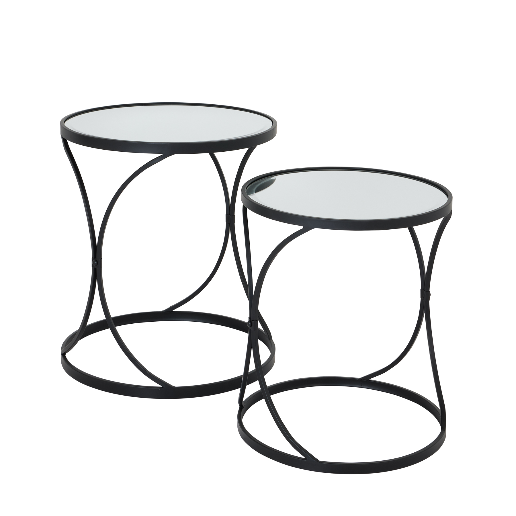 Concaved Set Of Two Black Mirrored Side Tables - Image 5
