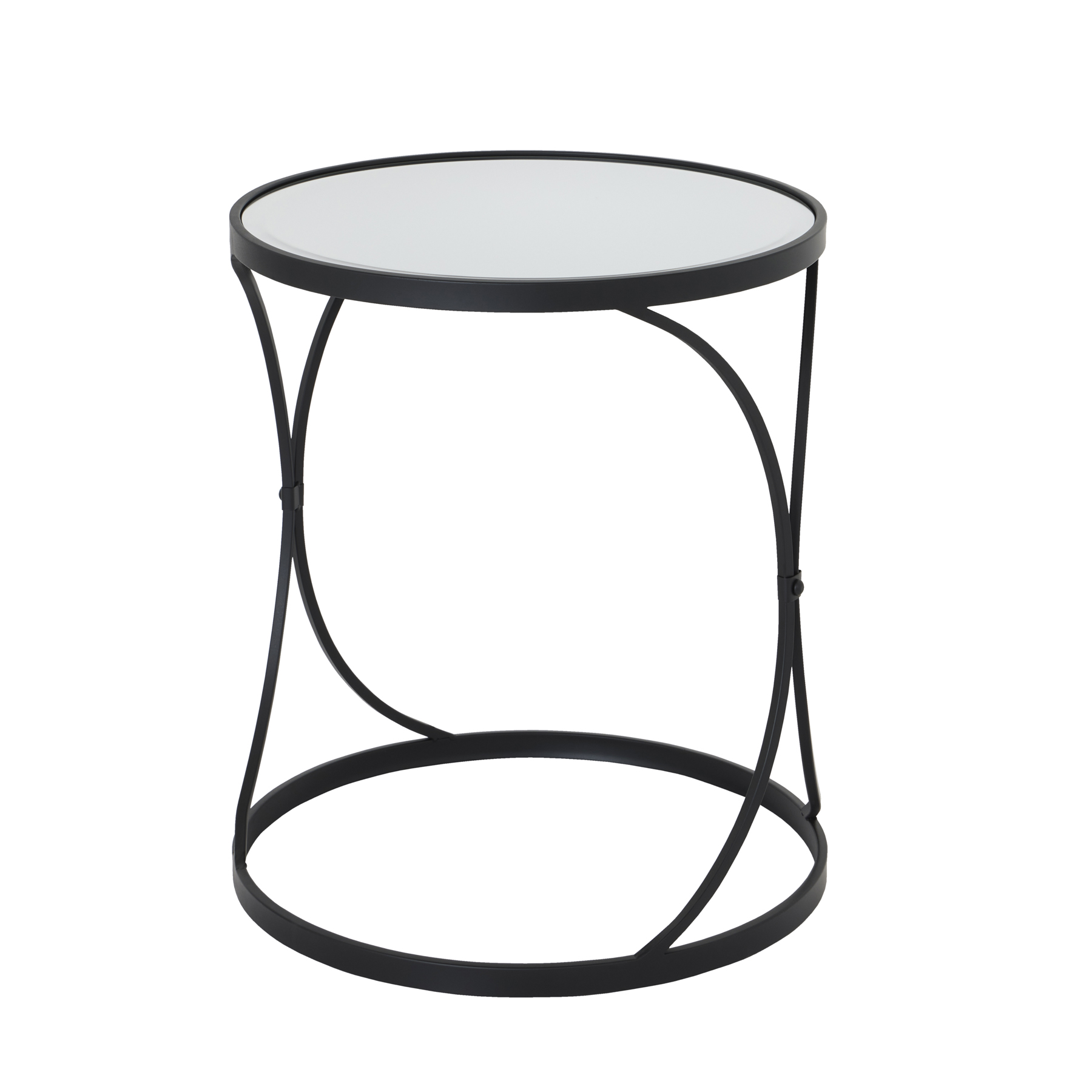 Concaved Set Of Two Black Mirrored Side Tables - Image 1